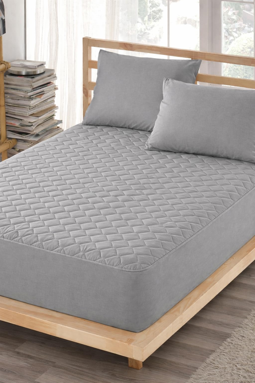 Matratzenschoner 200x200 Wasserdicht 100% Baumwolle Fitted Rundumgummi Atmungsaktiv Geräuschlos Matratzenschutz Grau