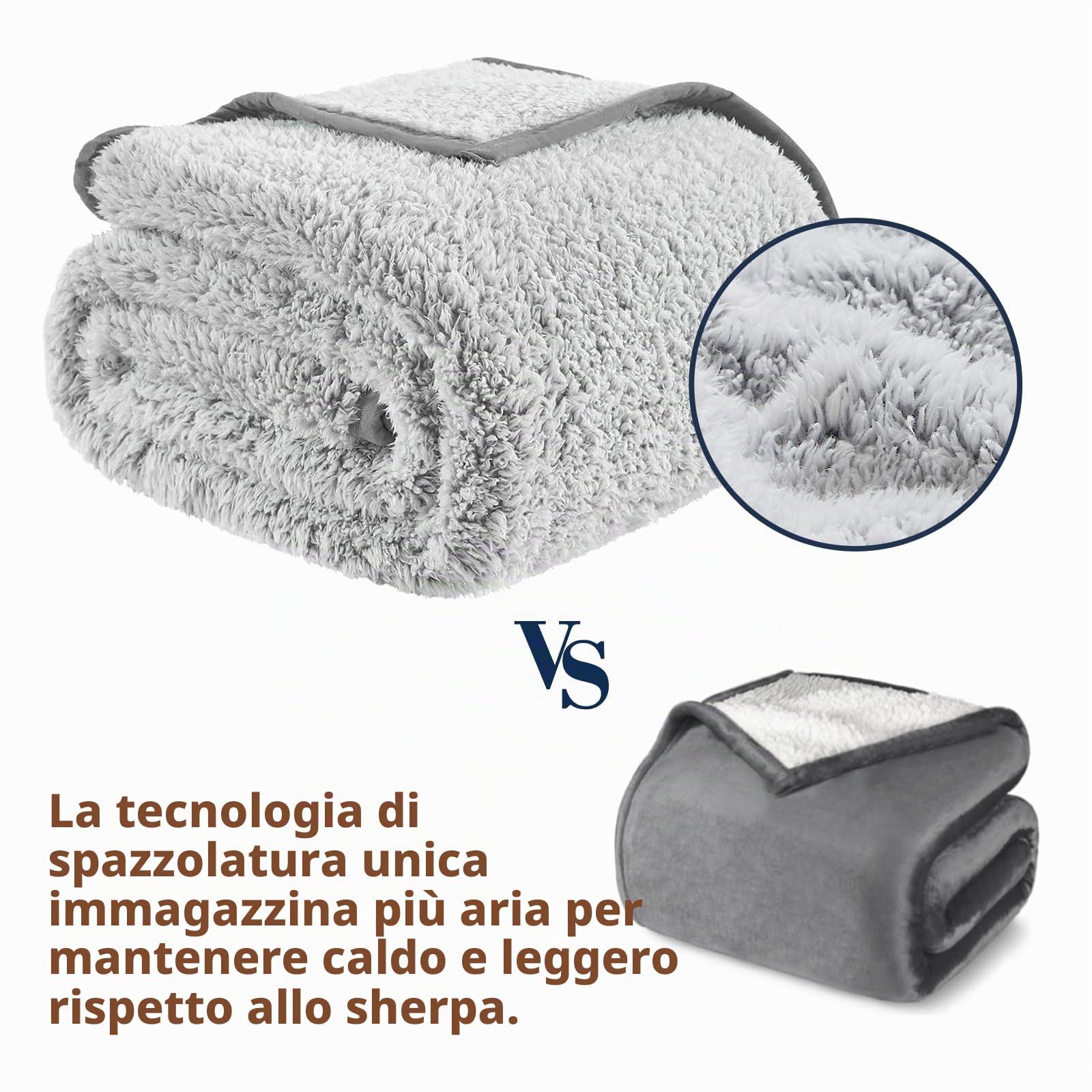 EMME Coperta in pile Sherpa, morbida, per divano, letto (grigio, 228,6 x 228,6 cm)