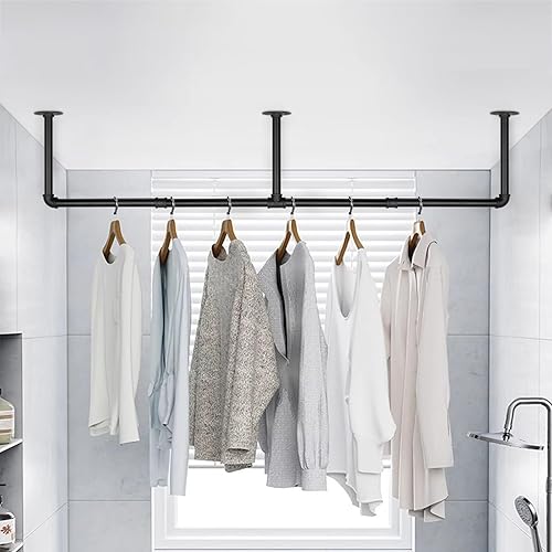 Miniatura 7 de Barra industrial de hierro para colgar ropa, para montar en la pared, perchero resistente para dormitorio, cuarto de lavado, almacenamiento de