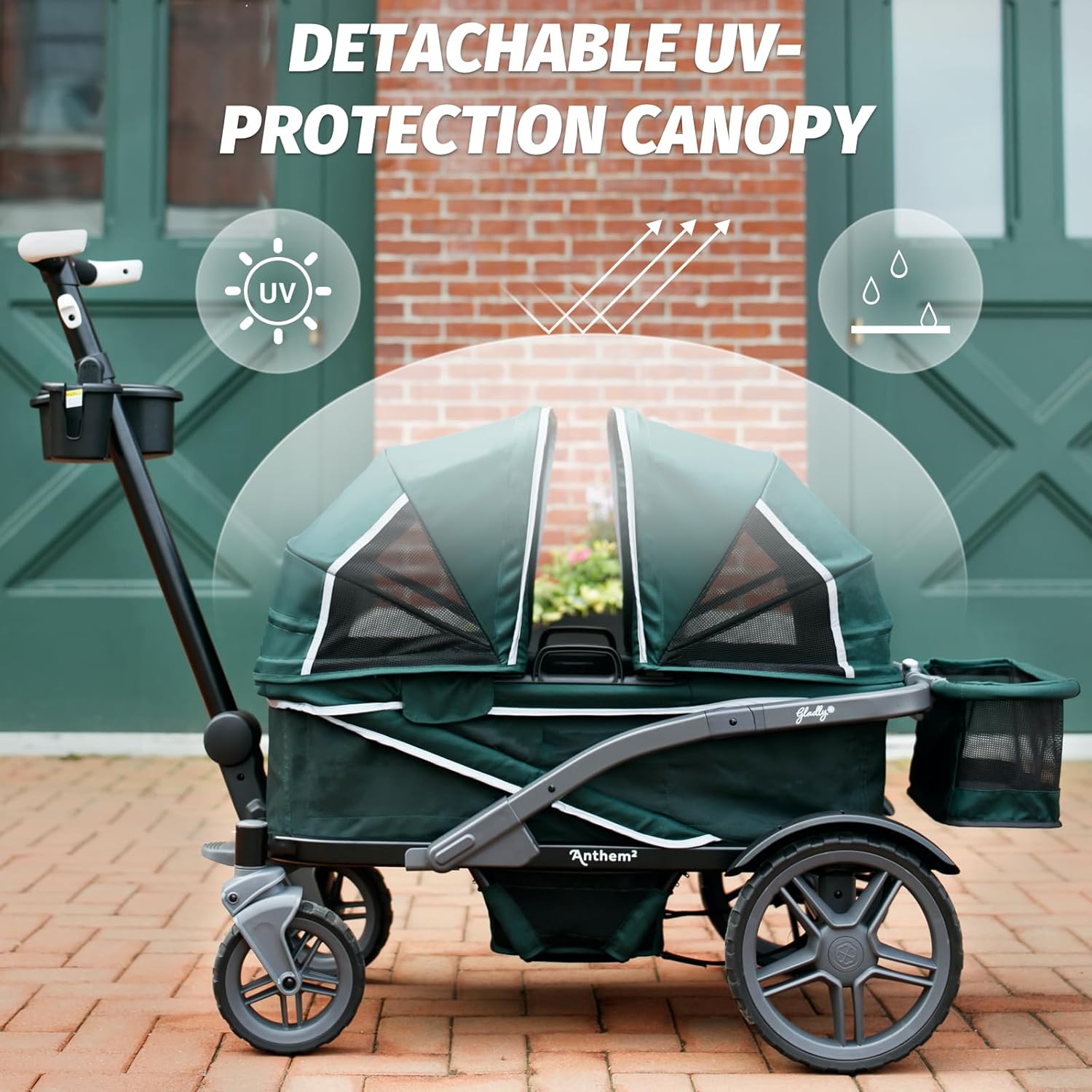 Anthem4 Quad All-Terrain Wagon Stroller with Easy Push and Pull, Removable XL Canopies, and Sturdy, Safe Folding for Storage and Transport, Sea Moss