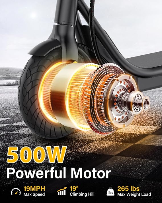 DXH Electric Scooter for Adult - 500W Motor, Max 21 Miles Long Range, 19Mph Top Speed, 10 Tires, Portable Folding Commuting Electric Scooter Adults with Dual Braking System and App Control
