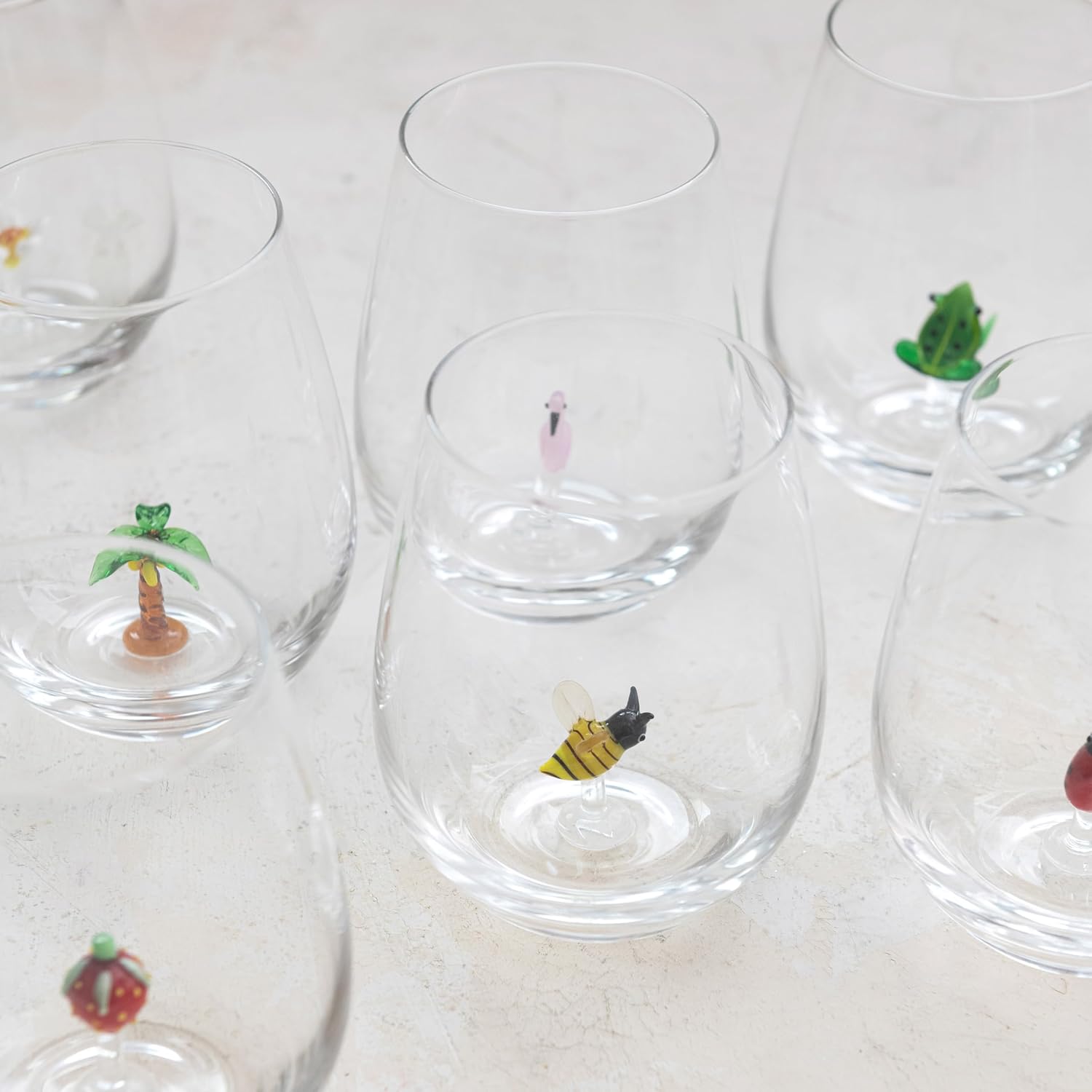 Creative Co-Op Round Stemless Wine Glass Set, Clear, Set of 10