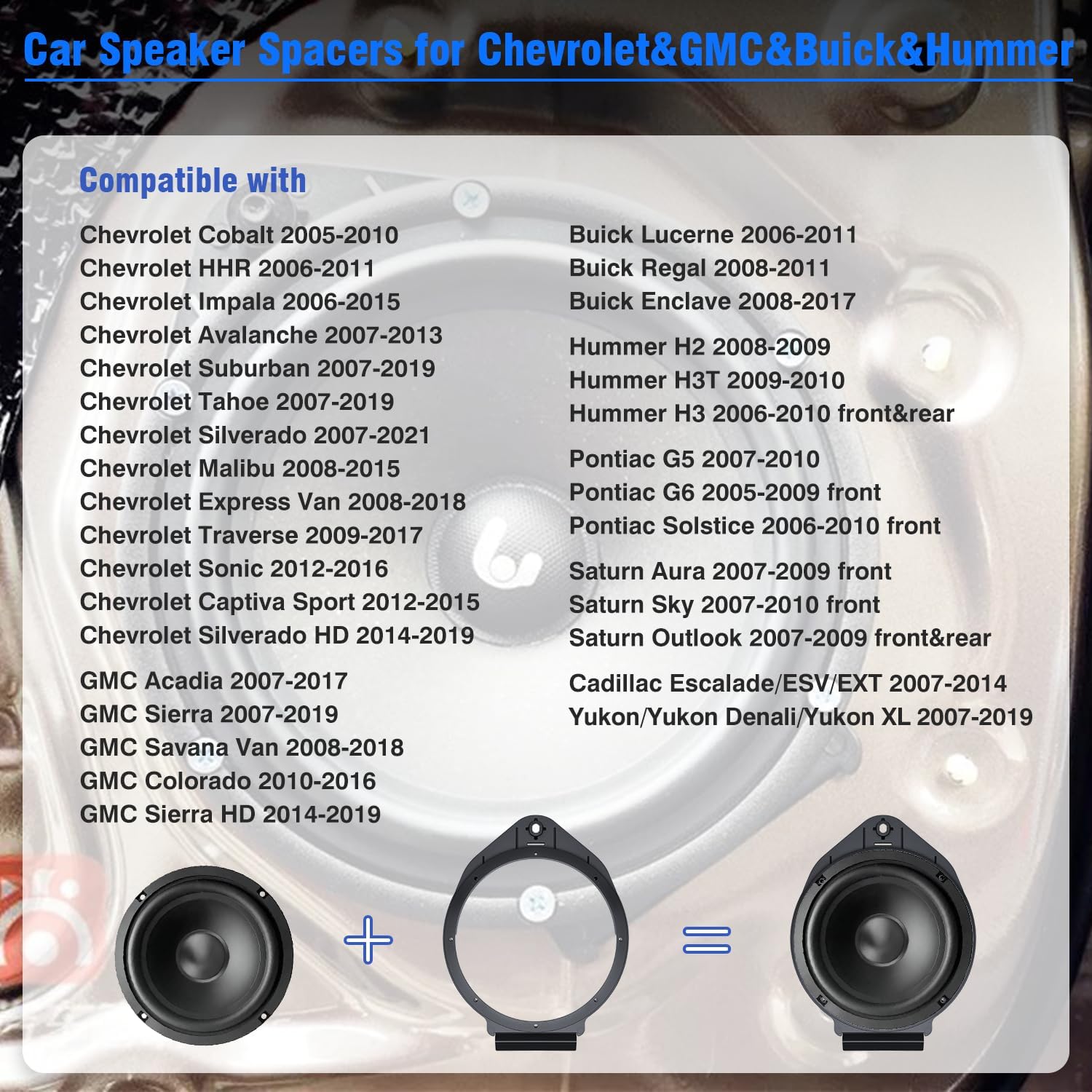 6.5 Door Speaker Adapter Ring Kit for Chevrolet Silverado GMC | Car Front Rear Speaker Spacer,Solid Plastic Mount Bracket Compatible with Chevy Suburba,GM Sierra,Buick,Hummer,Pontiac,Yukon