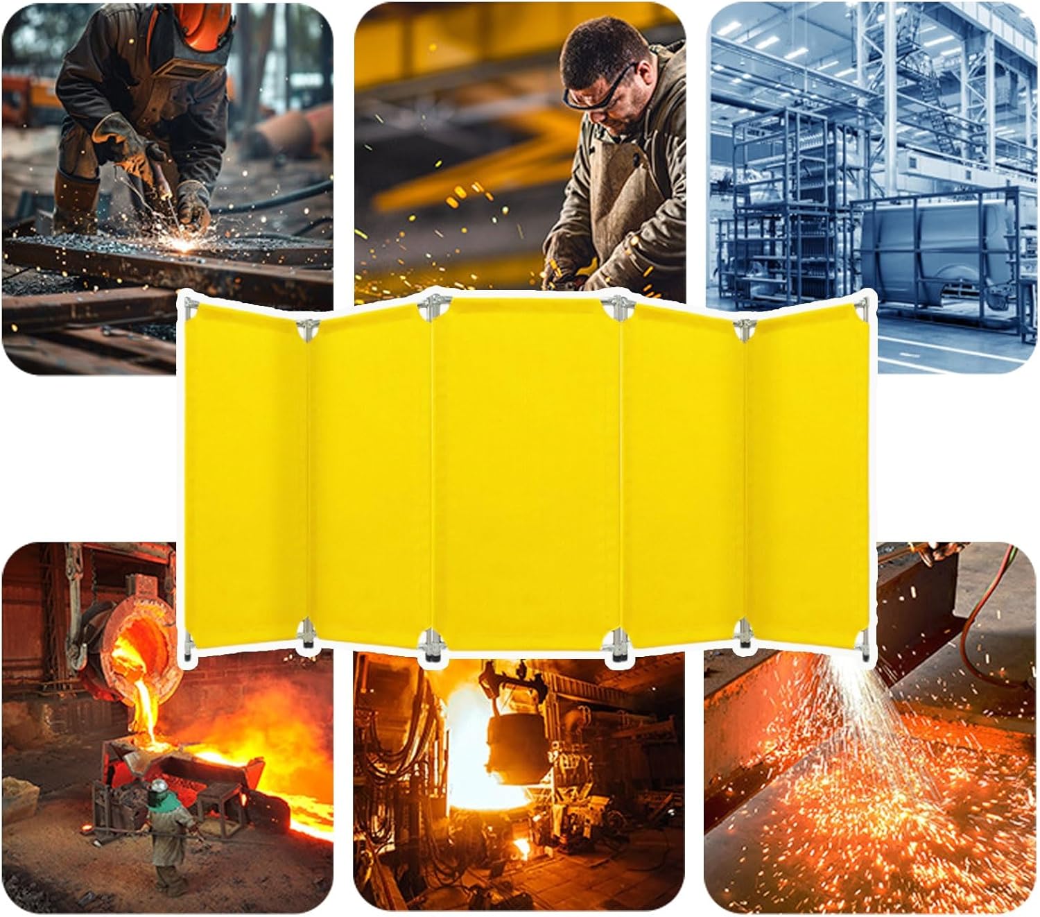 4 Panels Welding Screen, High Visibility Heavy Duty Safety Barriers With Stainless Steel Frame, Flame-Resistant Welding Protection Curtain For Workshop Industrial(Yellow 100 x 150 cm,5 Pack)