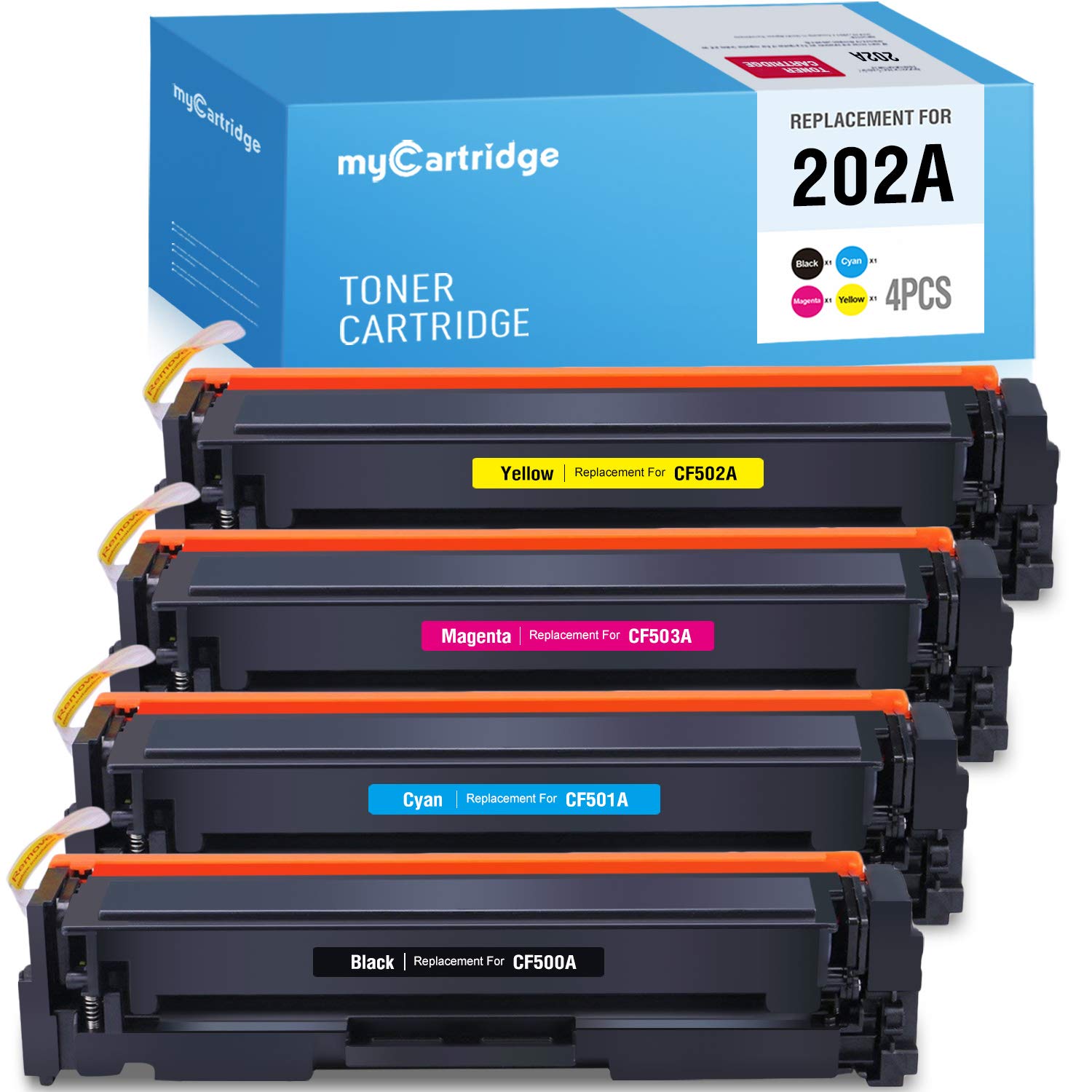 MYCARTRIDGECompatible Toner Cartridge Replacement for HP 202A CF500A CF501A CF502A CF503A (1BK 1C 1Y 1M, 4PK) Fit for HP Color Laserjet Pro MFP M281fdw M281cdw M281dw M280 M254