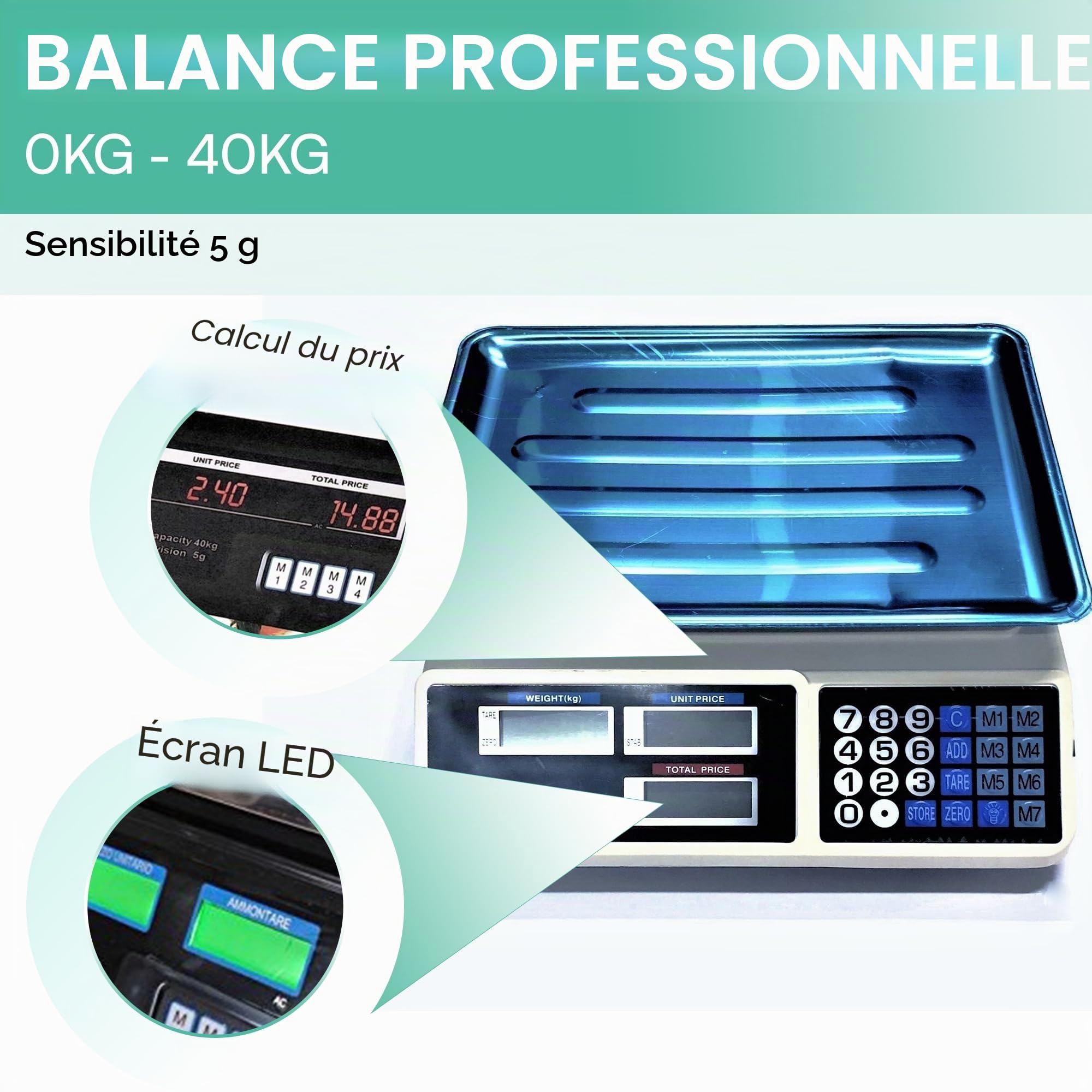 Tempo di Saldi Balance électronique numérique professionnelle de 5 g à 40 kg en acier inoxydable