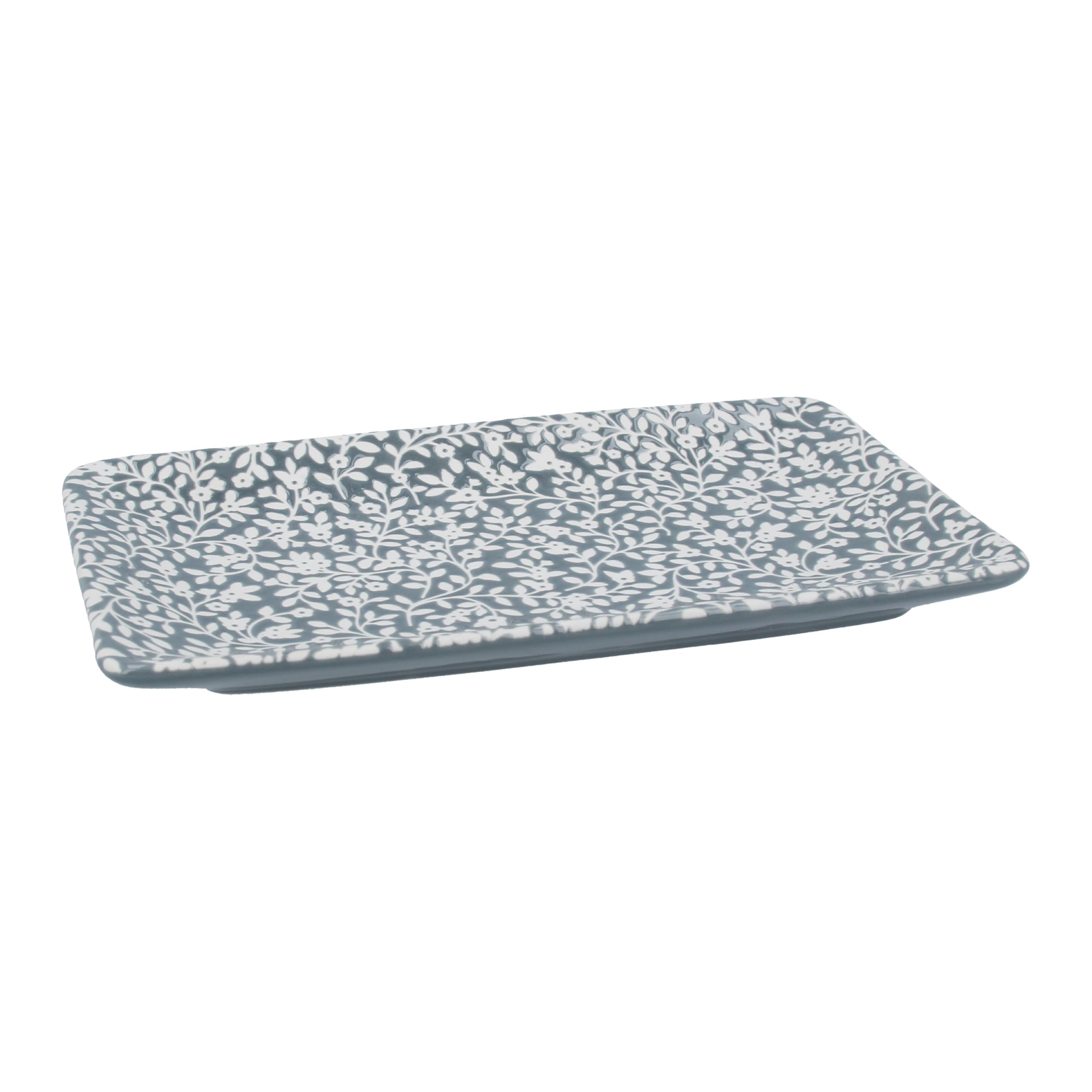 Gisela Graham Grey Floral Vines Trinket Dish, Large,