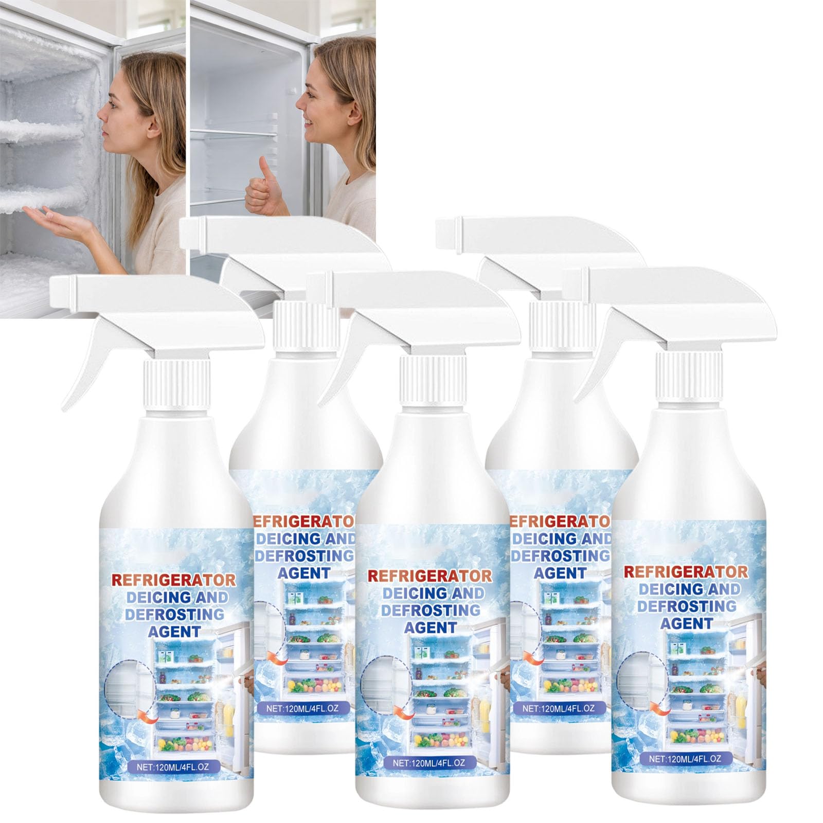 Spray do rozmrażania do lodówki i zamrażarki, odmrażacz do lodówki, zamrażarki, szybko działająca kontrola lodu i mróz, do urządzeń kuchennych, łatwy w użyciu, środek do czyszczenia odladzania, do
