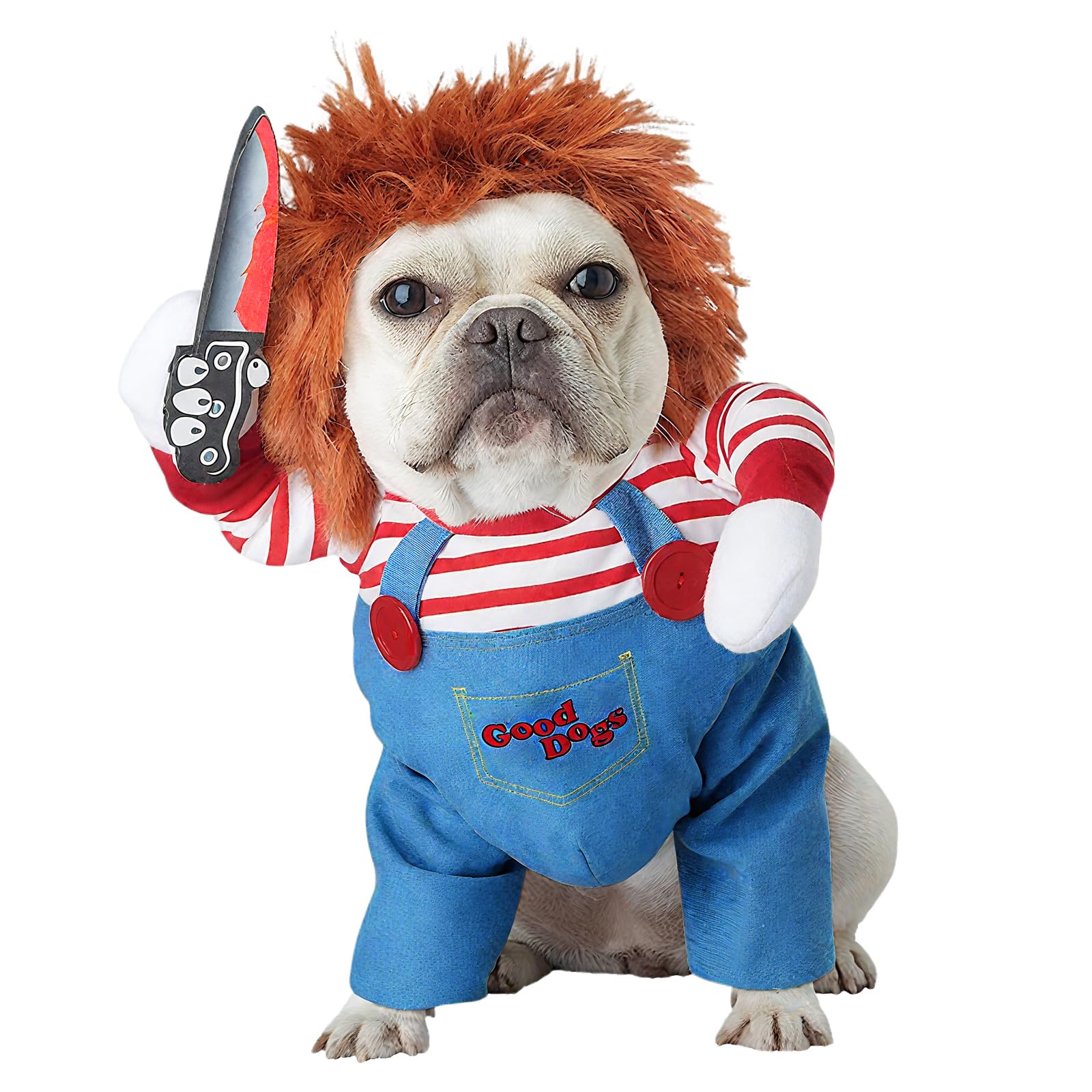 PacuM Dog Halloween Costume Funny Dog Costume Polyester With Two Adjustable Straps Party Role Playing Dress Up Accessories With Puppy Wig for Halloween Puppy Cosplay Christmas Look (45CM)
