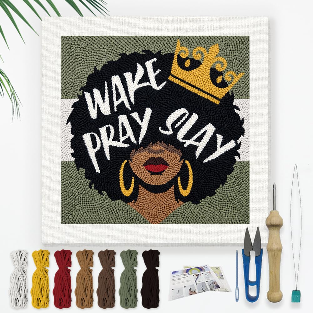 DOODLREAM Crown Afro Lady Punch Needle Kit for Beginner 24x24cm