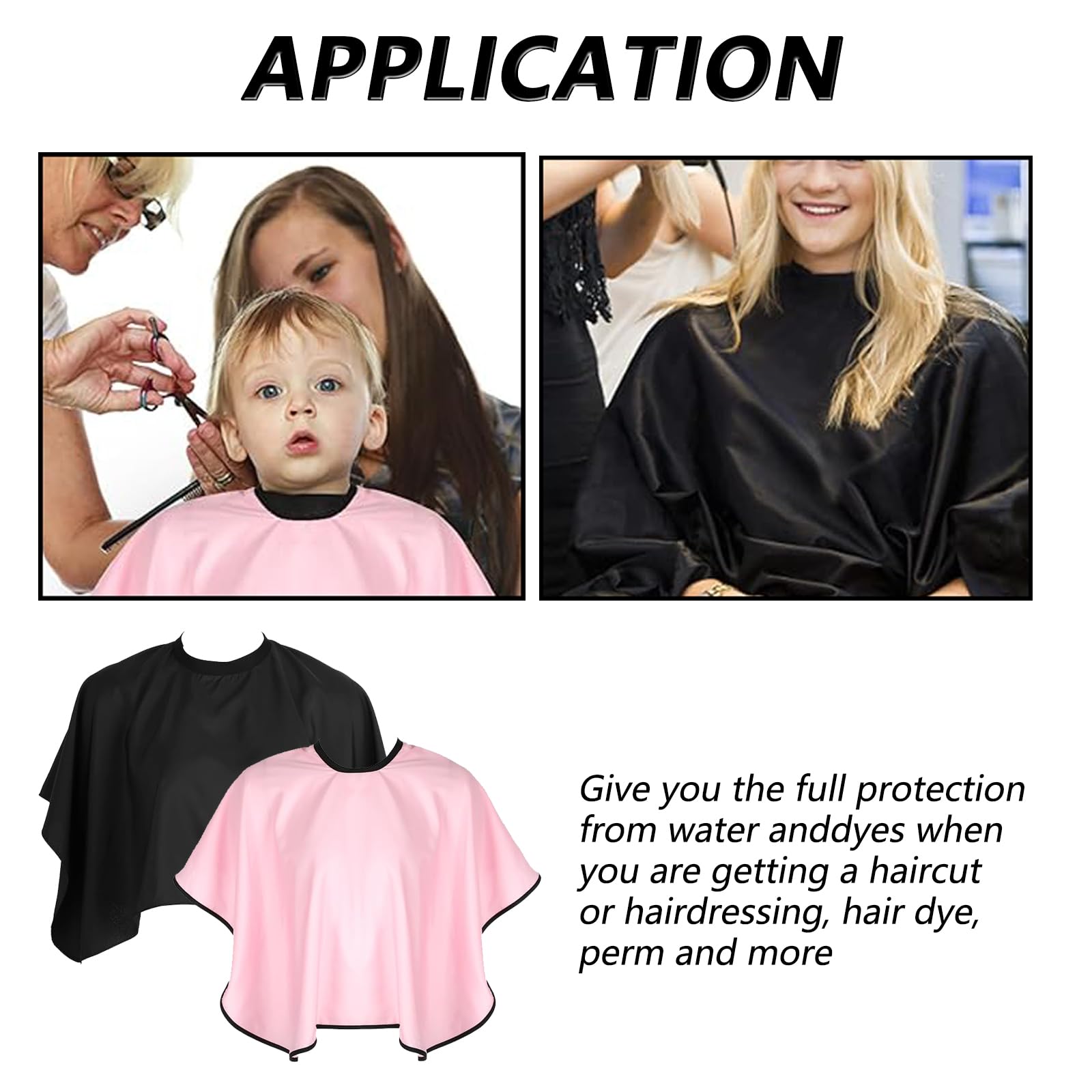 Frisierumhang Kurz, 2 Stück Wasserdichter Make up Umhang Friseurumhang Haarschneideumhang mit Klettverschluss für Salon Haarschneiden Friseur (Schwarz, Rosa)