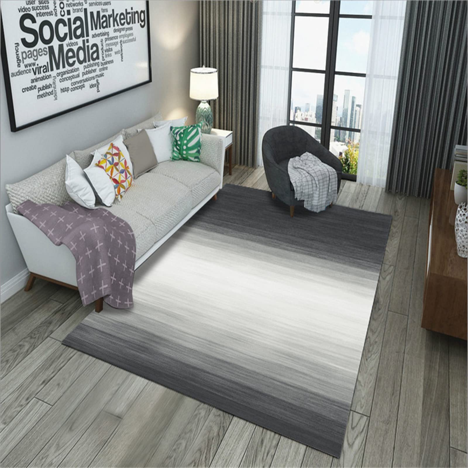 Terrasse exterieur tapis long gris pour sublimer votre balcon et votre salon moderne