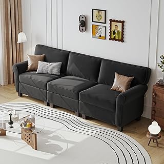 Black 3 Seater Sofa Couch with Deep Seats, 94" Modern Modular Upholstered Sofa with Armrests, Comfy Couches for Living Room, Bedroom, Apartment and Office (Black, 3 Seat)