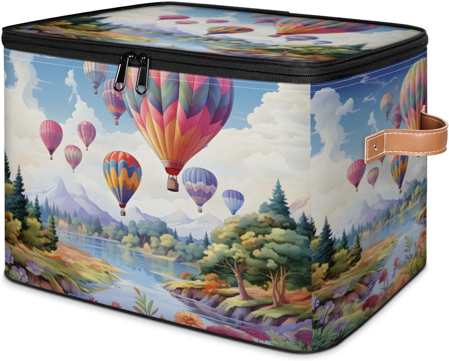 Forest Hot Air Balloon 2 Pack Storage Bins with Zipper Lid Fabric Storage Boxes Home Cubes Baskets Clothes Organizer Contain