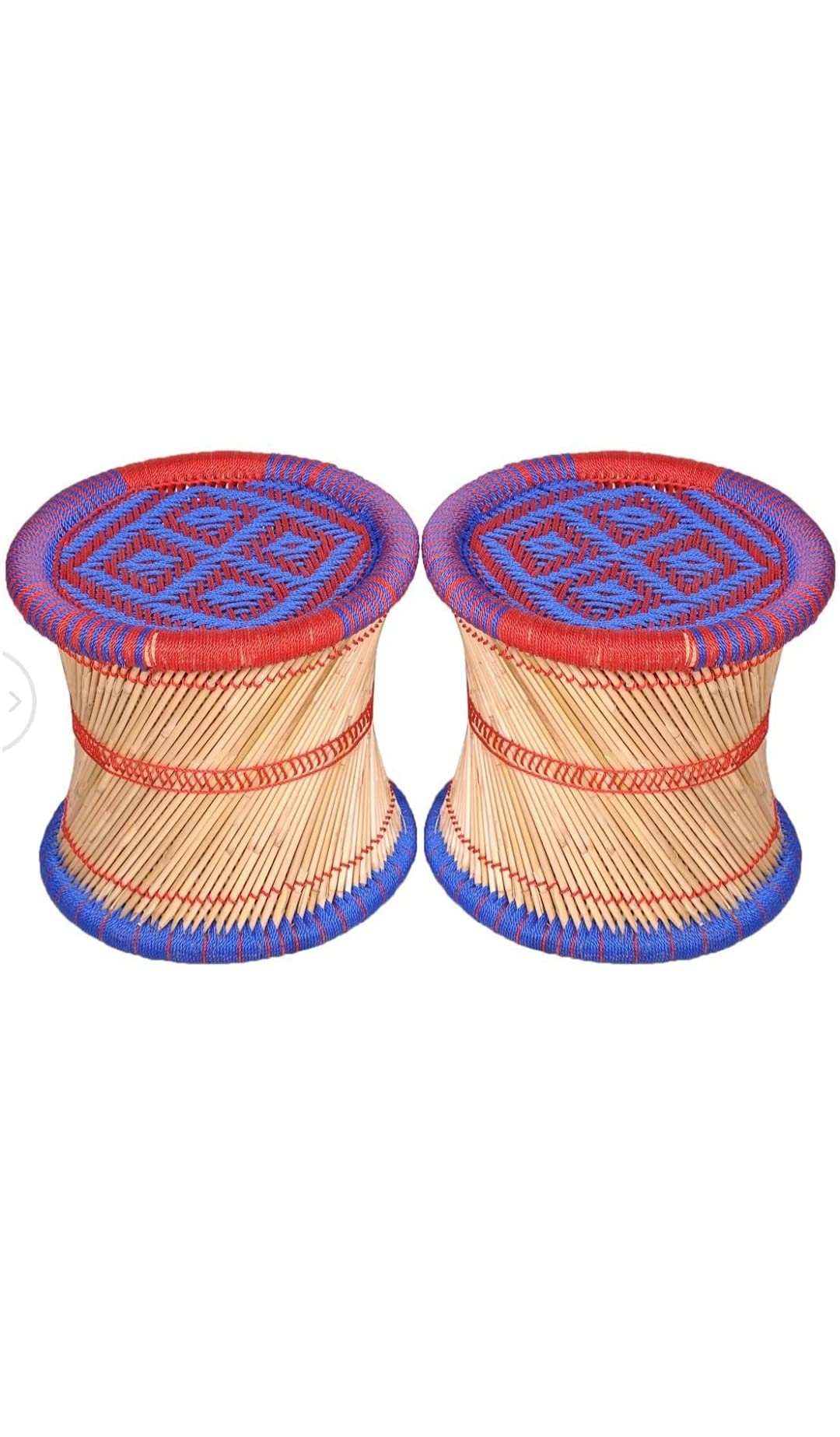 Yash Mudda House Premium Luxury Handicraft by (Multicolour) Set-2 Stool | Natural Handmade Bamboo Mudda Stool for Furnishing