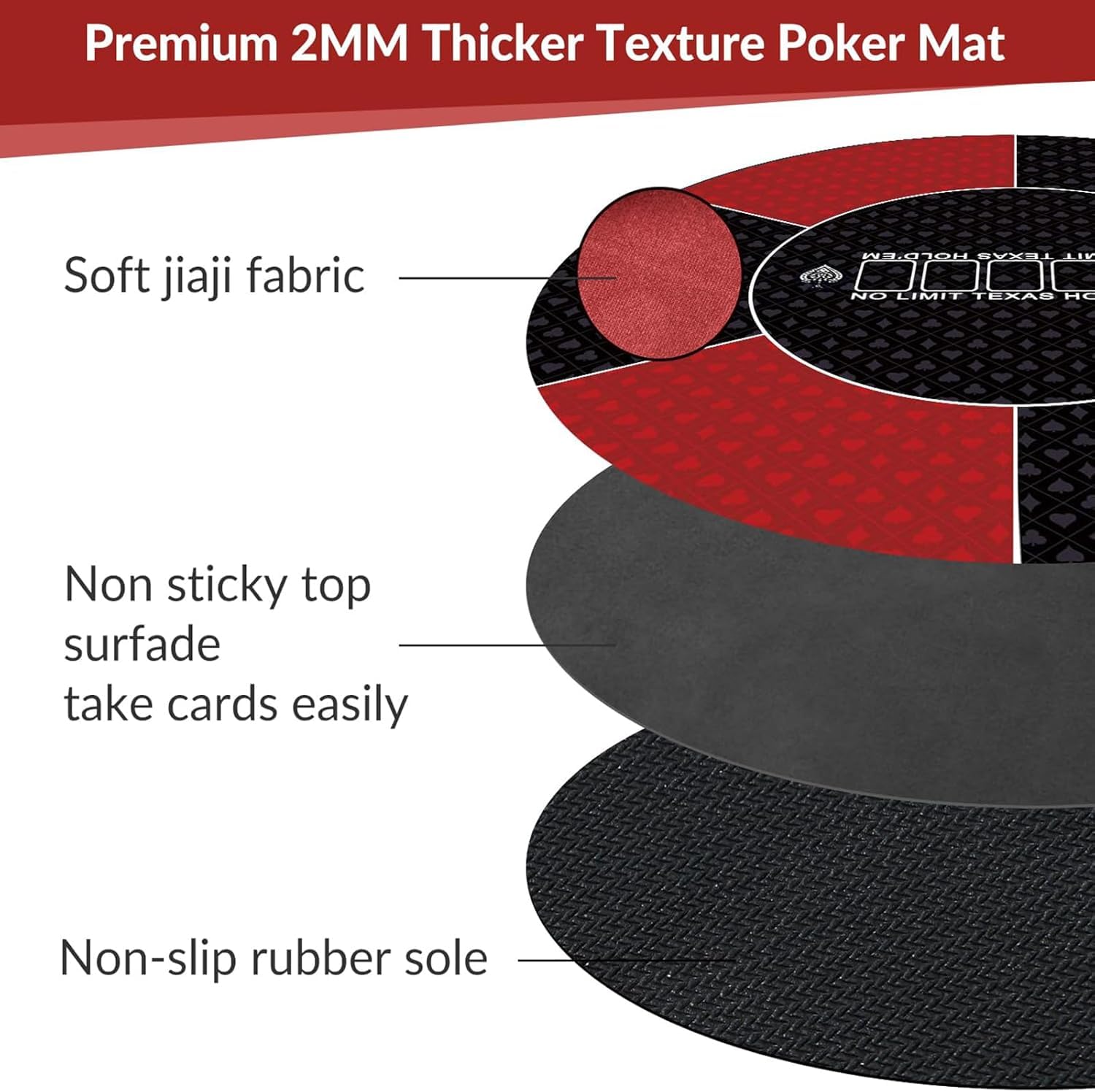 Tapis de Poker Rond Professionnel for Texas Hold'em avec Sac de Transport, Plateau de Table de Poker Portable avec Motif Art déco.(Red,L)
