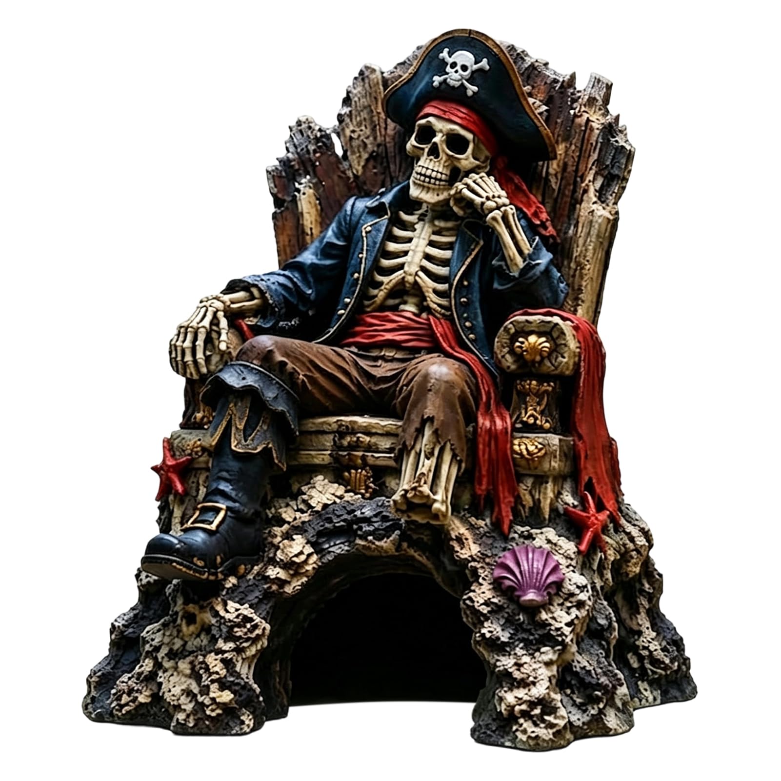 Pirate Skeleton Throne Aquarium Ornament Resin Fish Tank Hideout Cave Decor