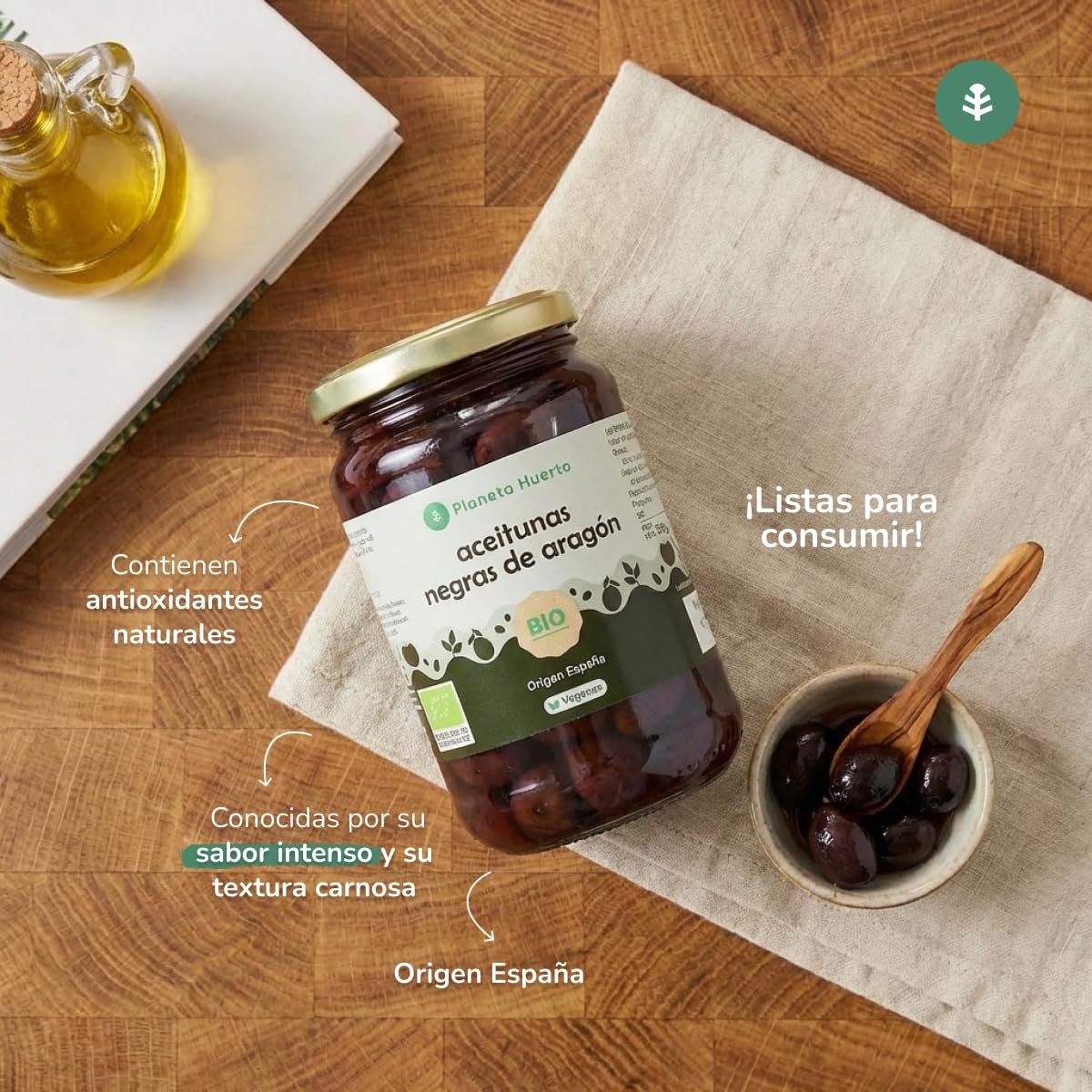 Aceituna Negra de Aragón Ecológica ECO 350g Escurrido - Aceituna Negra Orgánica con Orégano y Sal Marina