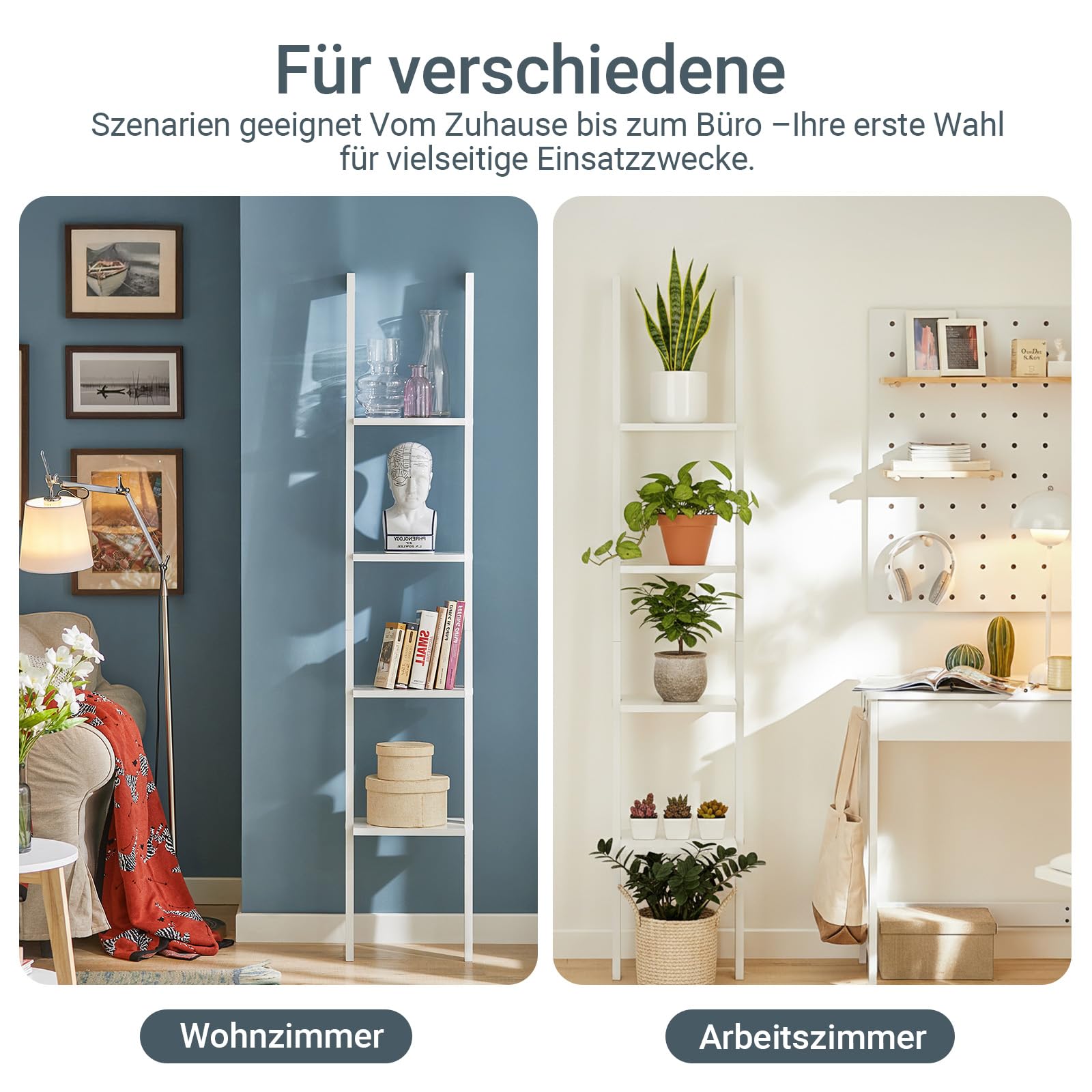 SoBuy FRG15-W Wandregal mit Vier Böden Badregal Leiterregal Standregal Bücherregal Breit: 33cm weiß