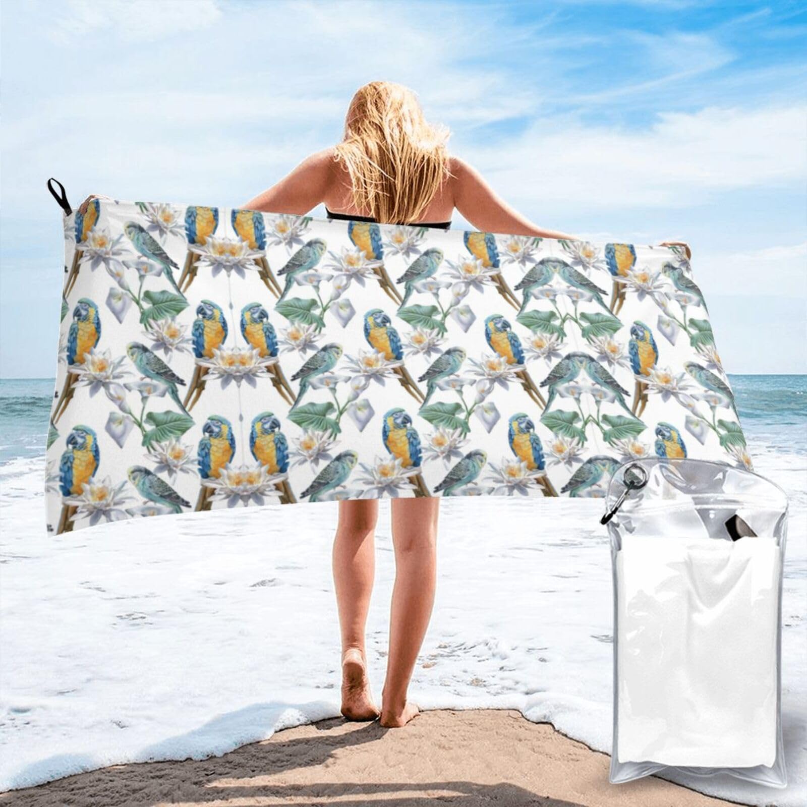 SDEGTHO Parrots On Branches Print Beach Towel Quick Dry Portable For Swimming Yoga Adults Fitness