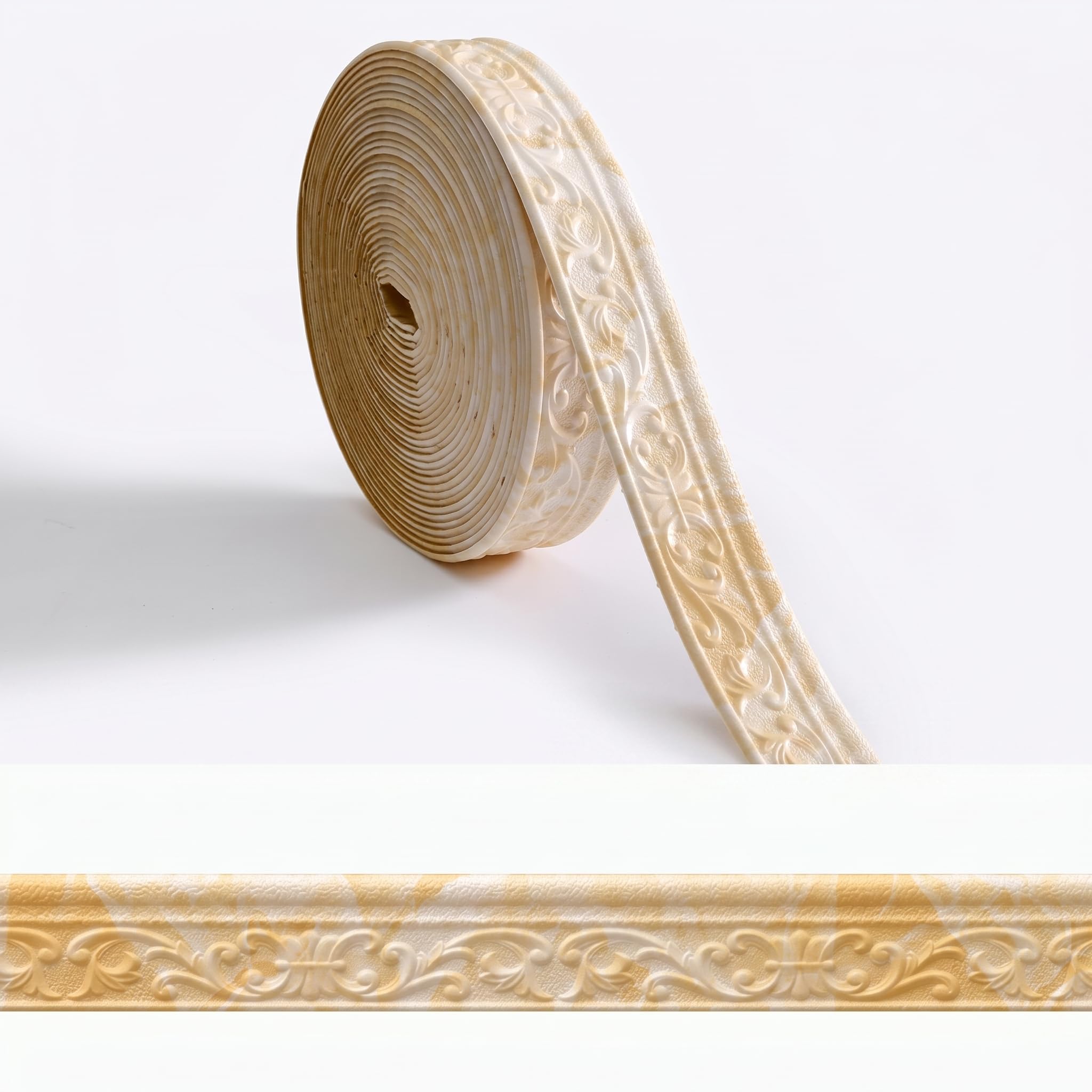 Guest Ruyunlai Yellowish White Self Adhesive 3D Foam Wall Trim Peel And Stick Wallpaper Border For Ceiling Crown Molding And Wall Skirting Baseboards 8Cm X 920Cm