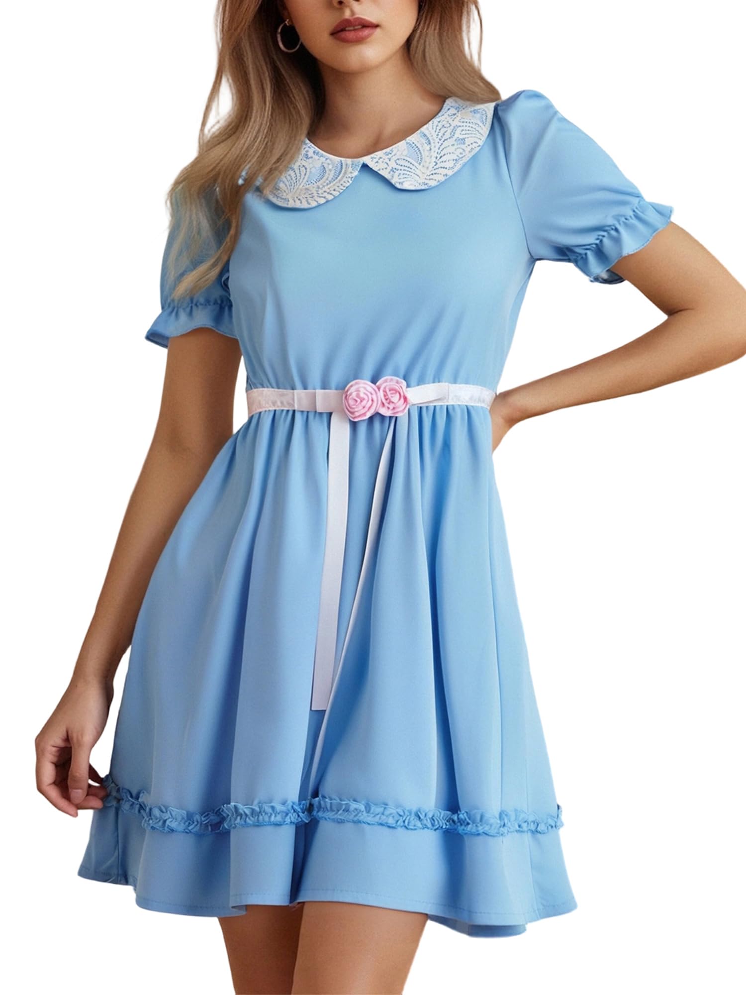 LYSINK Women Halloween Costume Short Puff Sleeve Blue Doll Dress Sister Twins Cosplay Lolita Mini Dress for Party (D-a-Sky Blue, S) — image 1