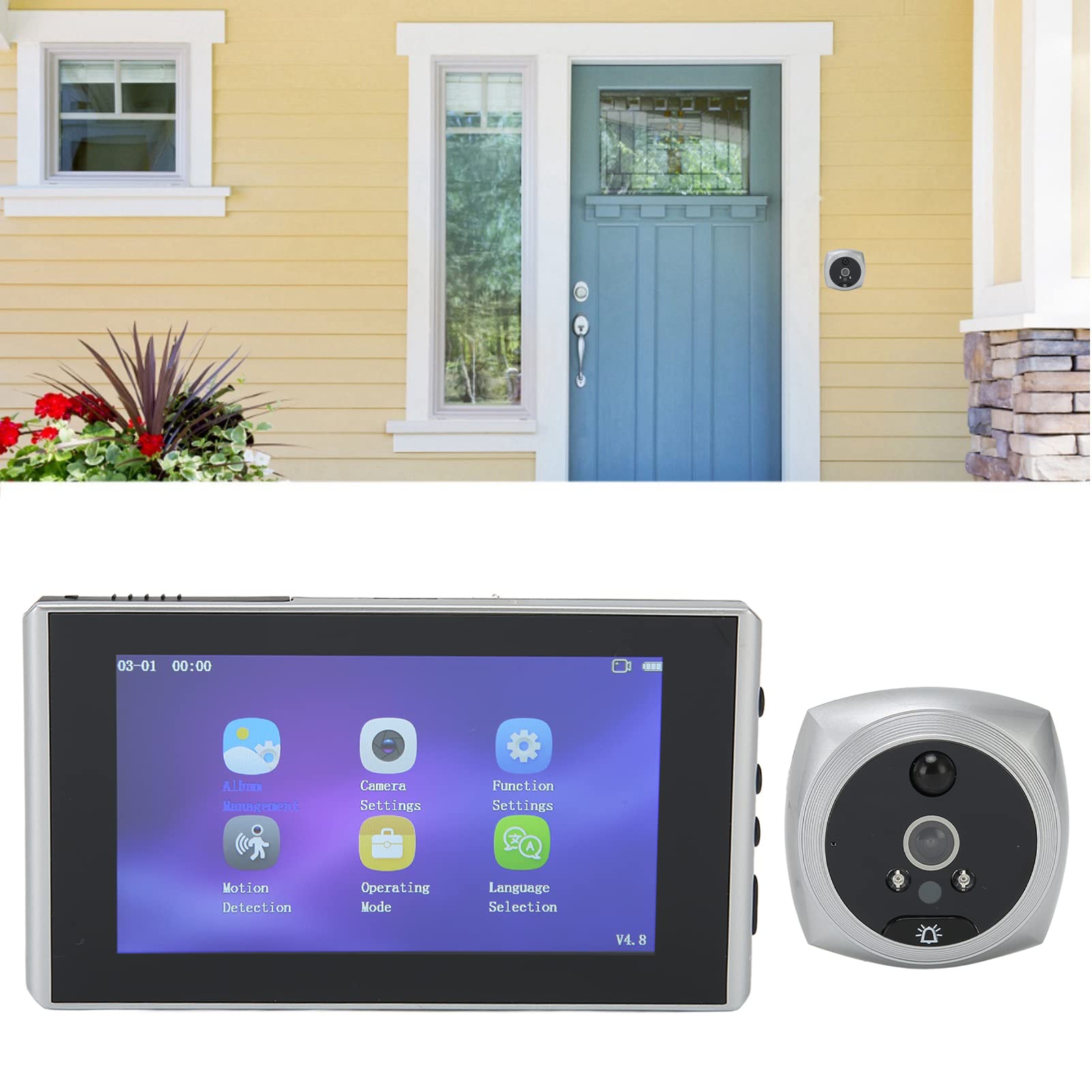Timbre con Cámara de Visión Nocturna por Infrarrojos, Visor de Puerta Digital Inteligente 1080P, Cámara de Seguridad con Mirilla de Puerta Fácil de Instalar con Cable USB para
