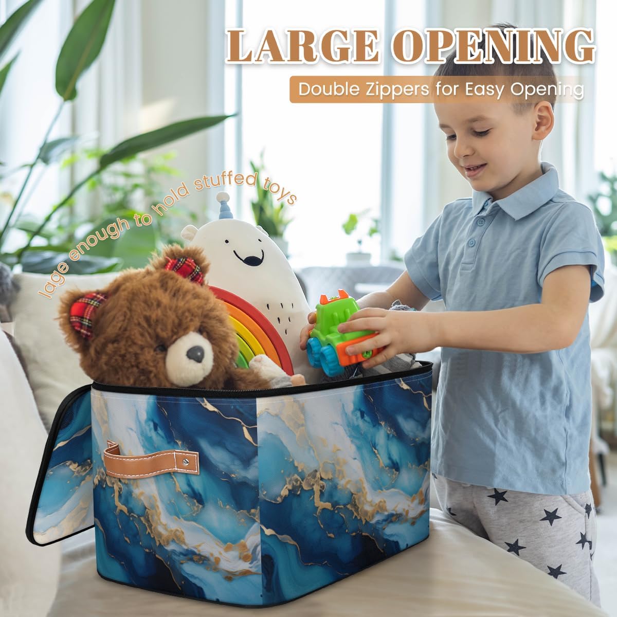 Storage Bin Set of 2 Marble Print Storage Basket with Zipper Lid & Handle Foldable Closet Shelf 2 Pack Cloth Organizer Basket Cube Bins Clothes Organizer for Bedroom, Nursery