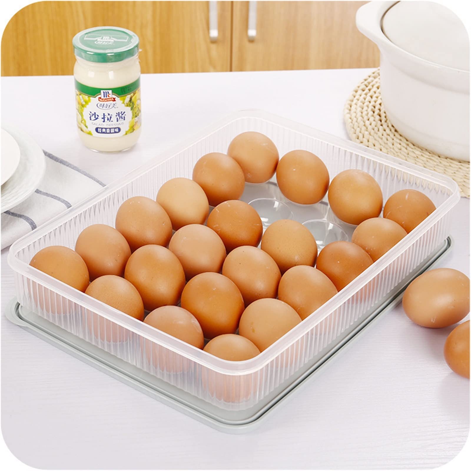 Compartimiento de Huevos para refrigerador 24 Rejillas Caja de Almacenamiento de Huevos de plástico Contenedor de Almacenamiento de Alimentos portátil Refrigerador Soporte de Bandeja de Huevos