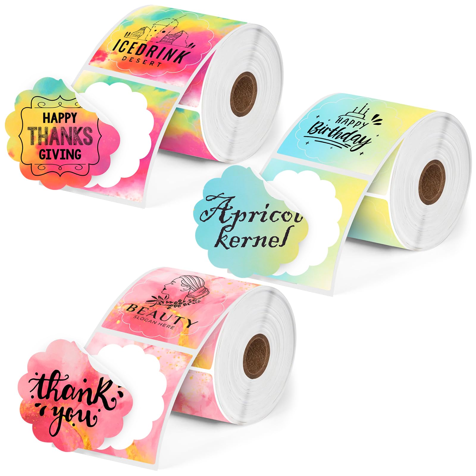 Photo 1 of HUIJUTCHEN 3 Rolls Thermal Labels,50x50mm Colorful Label Stickers for Phomemo M110/M220/M120/M221 Label Maker Printers, Gradient Flower Edge Paper for Name, Logo, Design, DIY, QR Codes