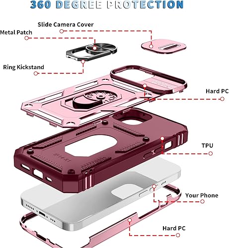 Vista 67 de Korecase Funda de protección para iPhone 12 y 12 Pro Ring Case con cubierta para lente de cámara, grado militar, resistente, de doble capa, cuerpo