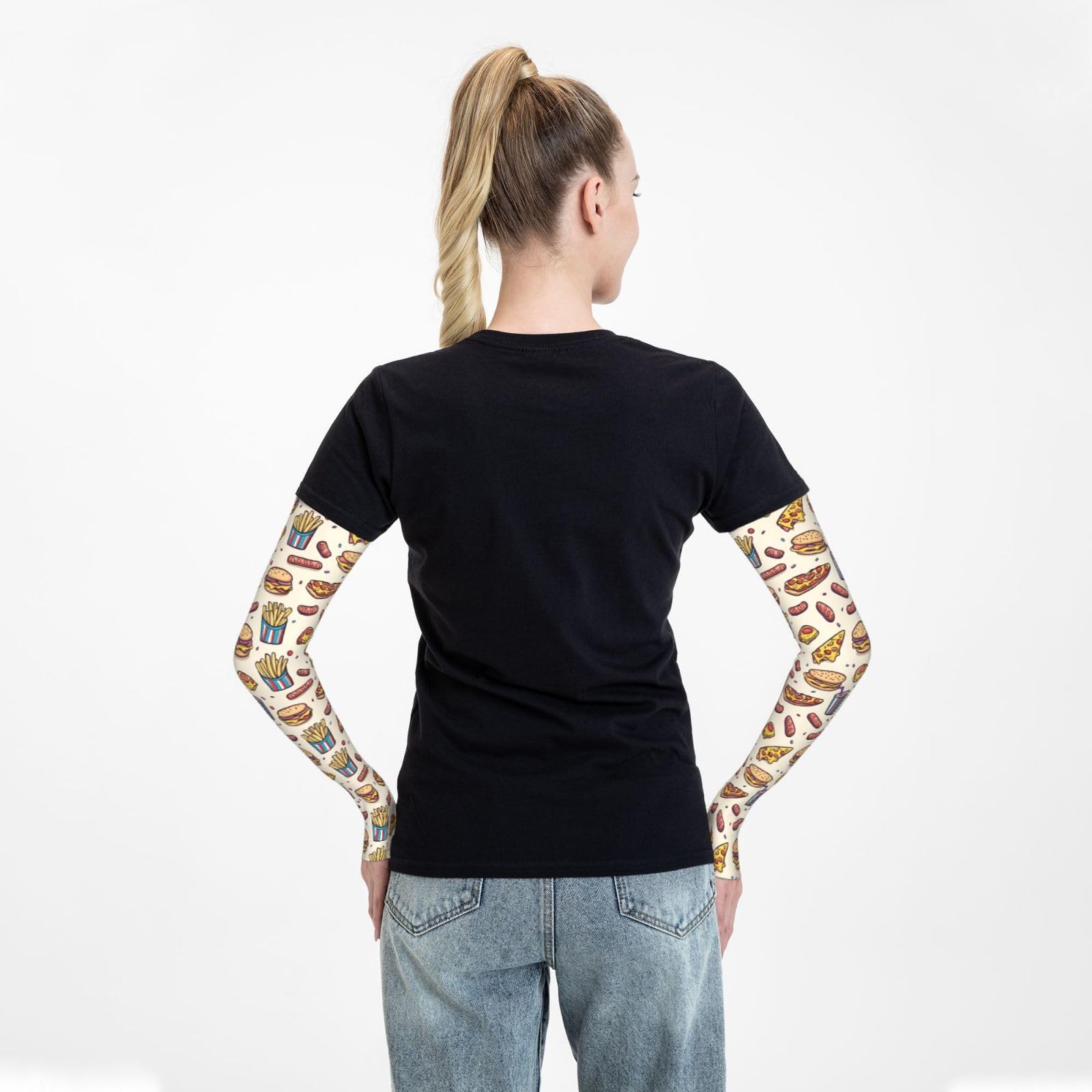 Manchons de bras imprimés pour hamburger, pizza, frites, pour homme et femme, protection solaire, manches rafraîchissantes pour bras de volleyball