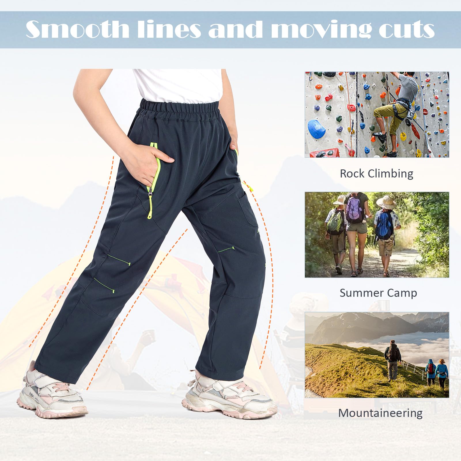BWBIKE Pantalon d’Extérieur à Séchage Rapide pour Garçon - Pantalon léger de Randonnée et de Camping pour Enfants avec Poches Zippées, Jogging de Sport pour Jeunes pour Le Trekking et l’Aventure