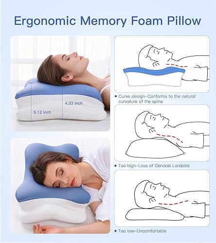 Miniatura 4 de Almohada de apoyo para el cuello que alivia eficazmente el dolor de hombros y cuello, almohada ergonómica de espuma viscoelástica con funda de seda