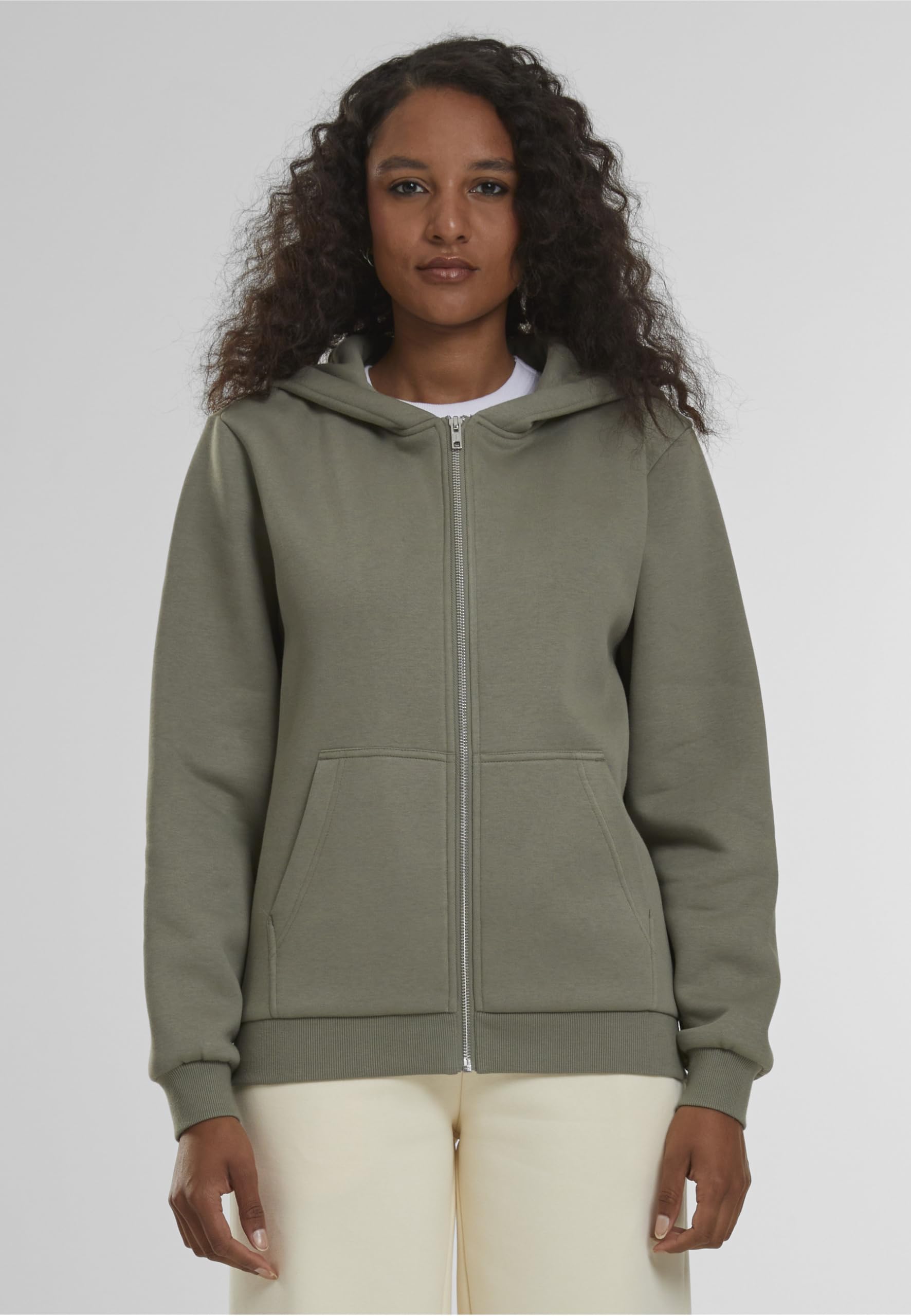 Urban Classics Ladies Fluffy Zip Hoody Donna Felpa Jogging Nero Regular