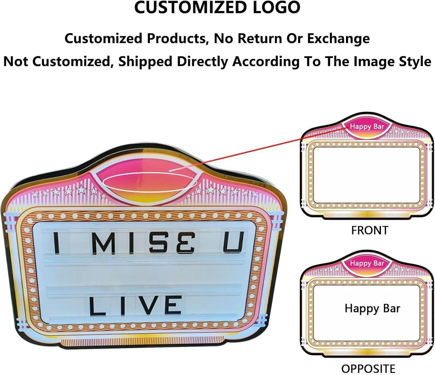 Insegna per Servizio Bottiglie per Discoteca, Personalizzata, con Lettere Colorate, Cartello Pubblicitario, con LED Luminoso, Portatile