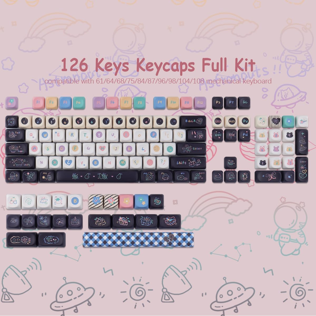 Tsungup MOA Keycaps,126 Keys PBT Cute Dessert Cheese Muffin Ice Custom Keycaps,Dye-Sub Key Caps Keyboard Keycap Set for 60% 65% 75% 80% 100% MX Switches Mechanical Keyboard