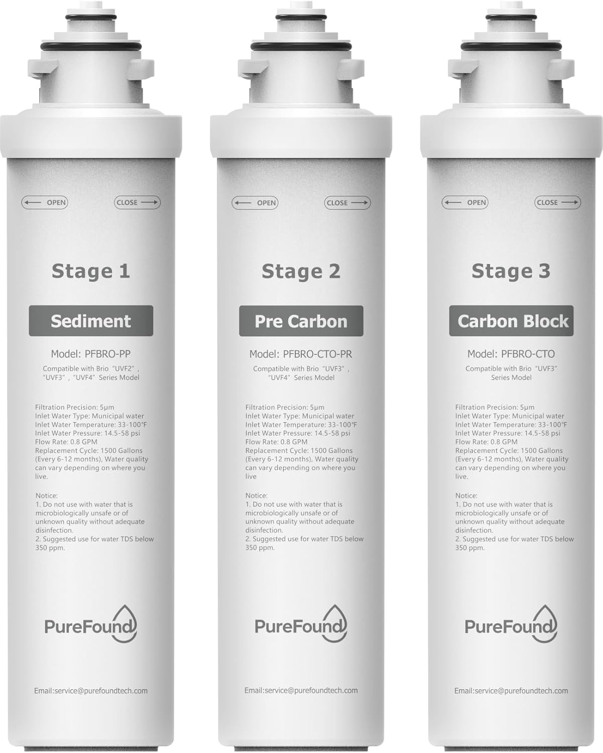 UVF3 3 Stage Water Cooler Filter Replacement Kit Compatible With Brio "UVF3" Series Models Bottleless Water Cooler Dispensers, Replacement for MIB300PKF, 1500 Gallons, 6 Months