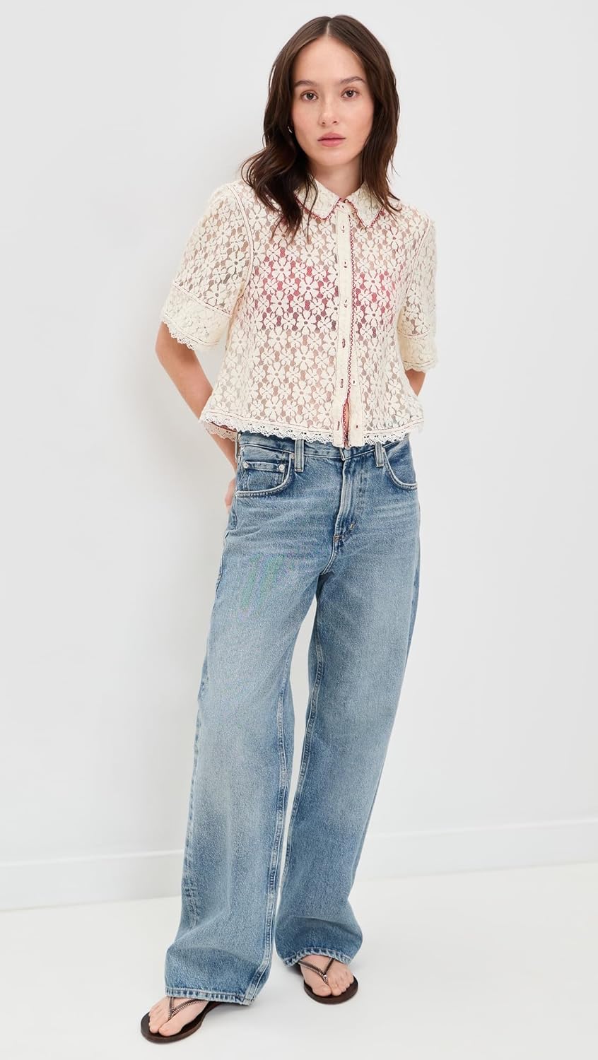 Free People Women's Mannie Lace Button Down