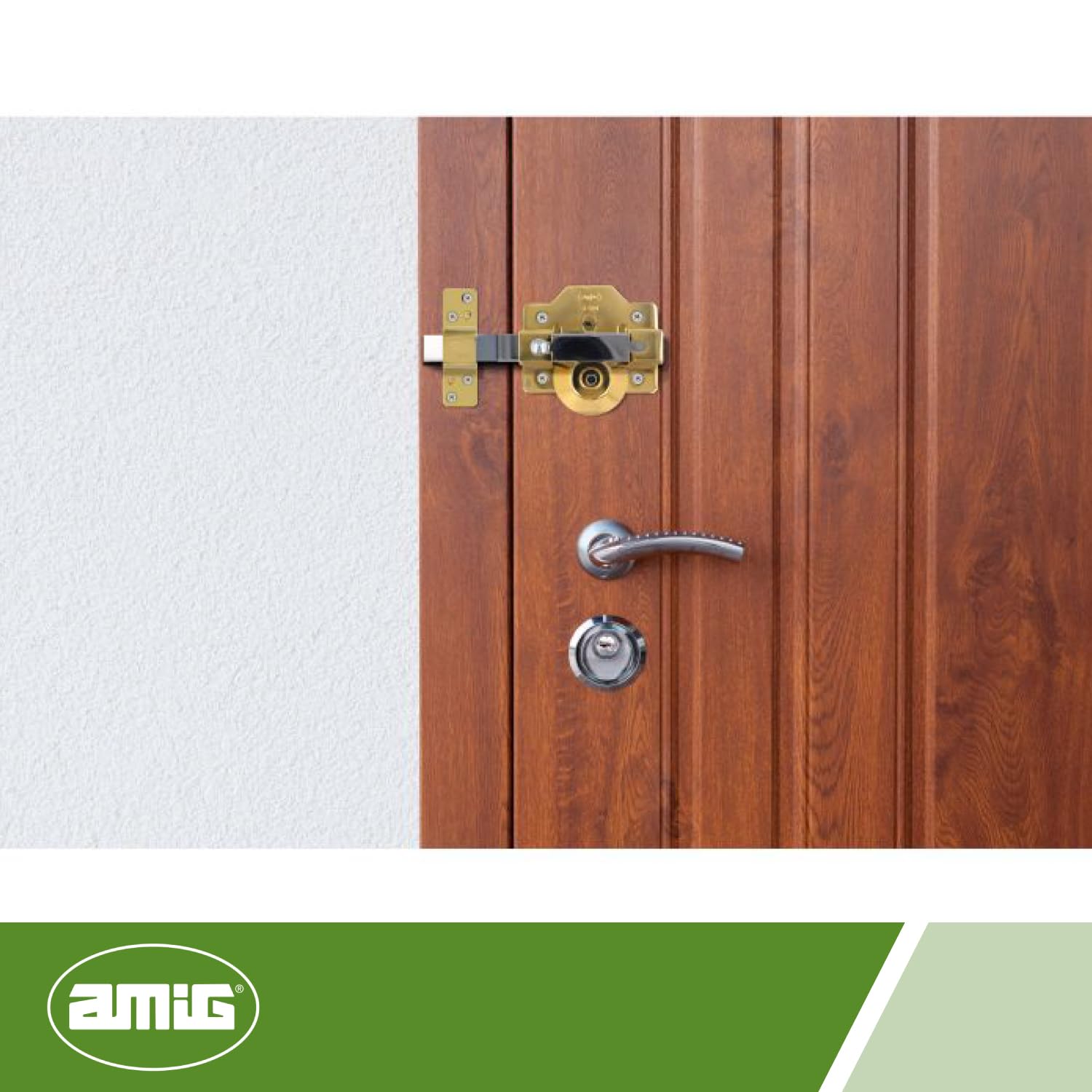 Amig - Cerrojo de Sobreponer con Cilindro Redondo y Pestillo Mod. 1PLUS - 105 x 170 mm -Cerradura de Seguridad para Puerta con Llave y Sistema Anti Bumping - Incluye 5 Llaves de Punto - Acero Dorado