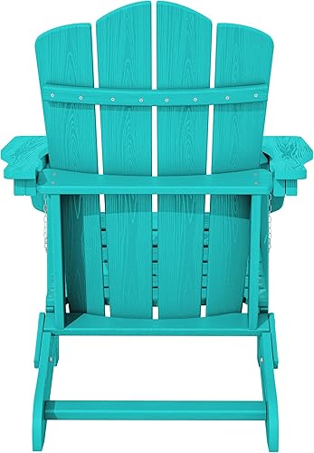 Vista 35 de KINGYES - Silla Adirondack plegable, sillas de patio de polietileno de alta densidad para todo tipo de clima, silla de césped con textura de madera