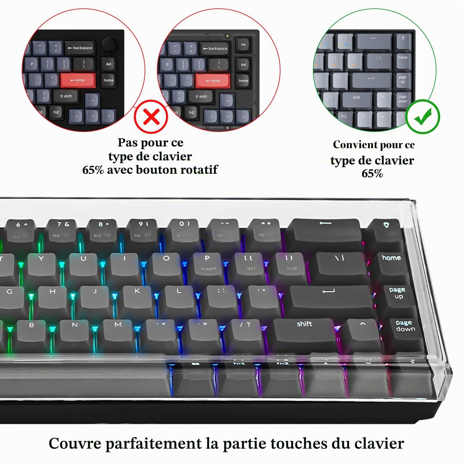 GEEKRIA RK Royal KLUDGE RK68 Housse Anti-poussière à 65% en Acrylique Transparent pour Clavier mécanique sans Fil à 68 Touches, Compatible avec Keychron K6 Bluetooth 5.1 mécanique sans Fil