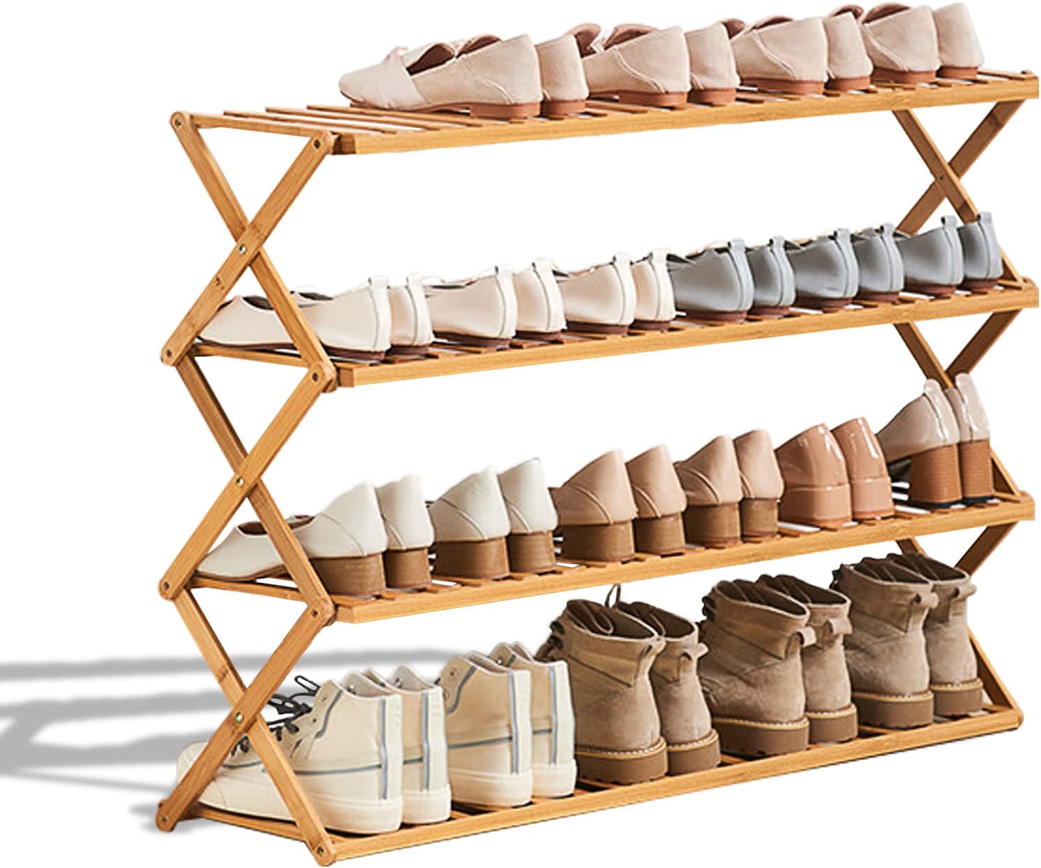 2 to 5 Tier Shoe Rack, Multi Tier Foldable Bamboo Shoe Organizer Rack Multifunctional Storage Free Standing Shoe Shelf. (4 Tier (39 feet Wide)) 4 Tier ( 39 feet wide )