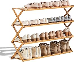 Kwude 2 to 5 Tier Shoe Rack,Multi Tier Foldable Bamboo Shoe Organizer Rack Multifunctional Storage Free Standing Shoe Shelf. (4 Tier (39 feet Wide))