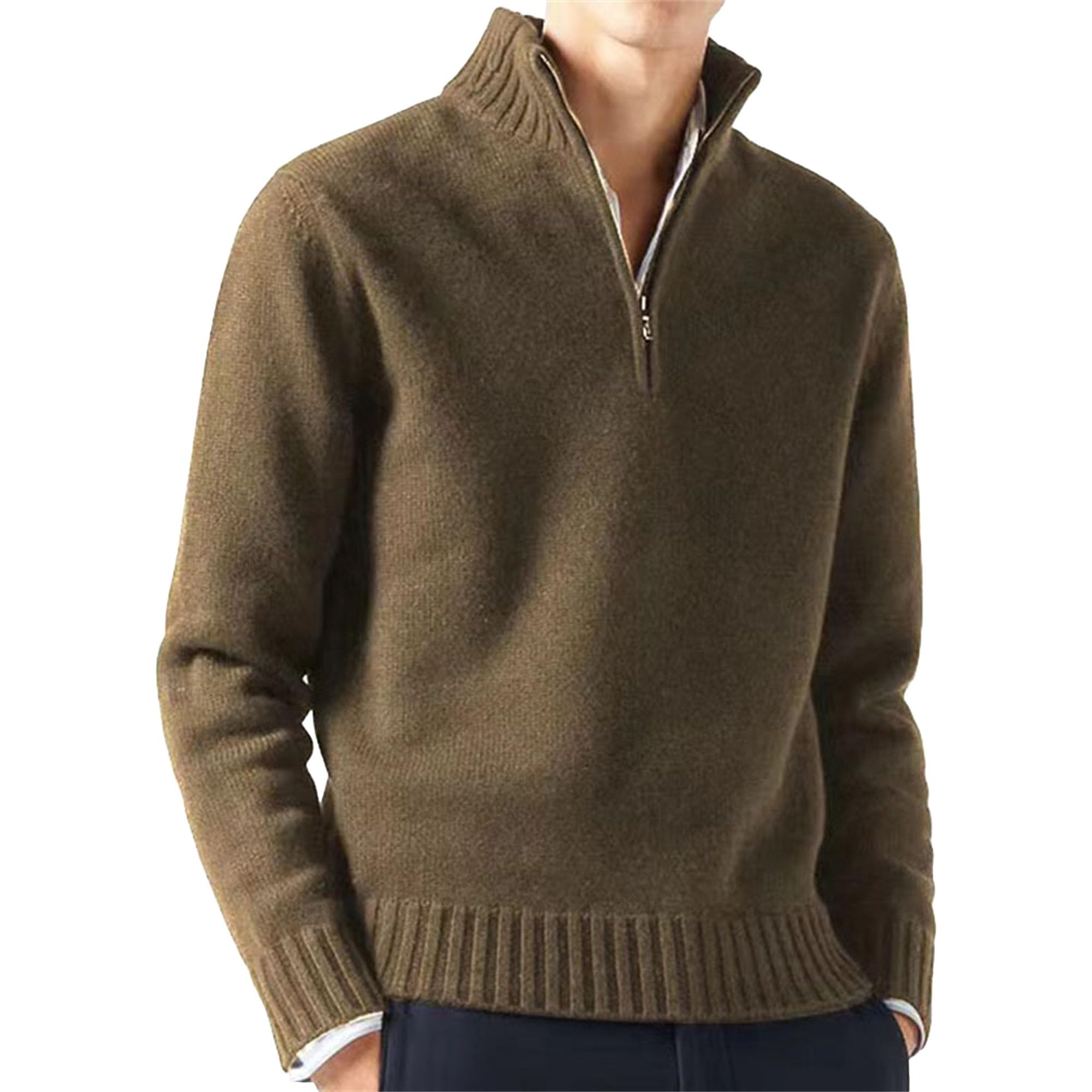 Men's 1/4 Zip-Up Long Sleeve Sweater Warm Pullover Casual Sweaters Jumpers Knitwear Tops for Fall Winter (Medium,Dark Brown)