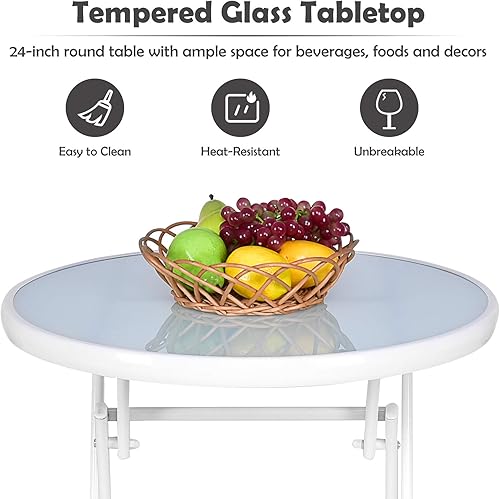 Miniatura 7 de Tangkula Juego de 3 piezas plegables para patio, no requiere montaje, sillas plegables para exteriores y mesa con mesa de vidrio templado, juego de