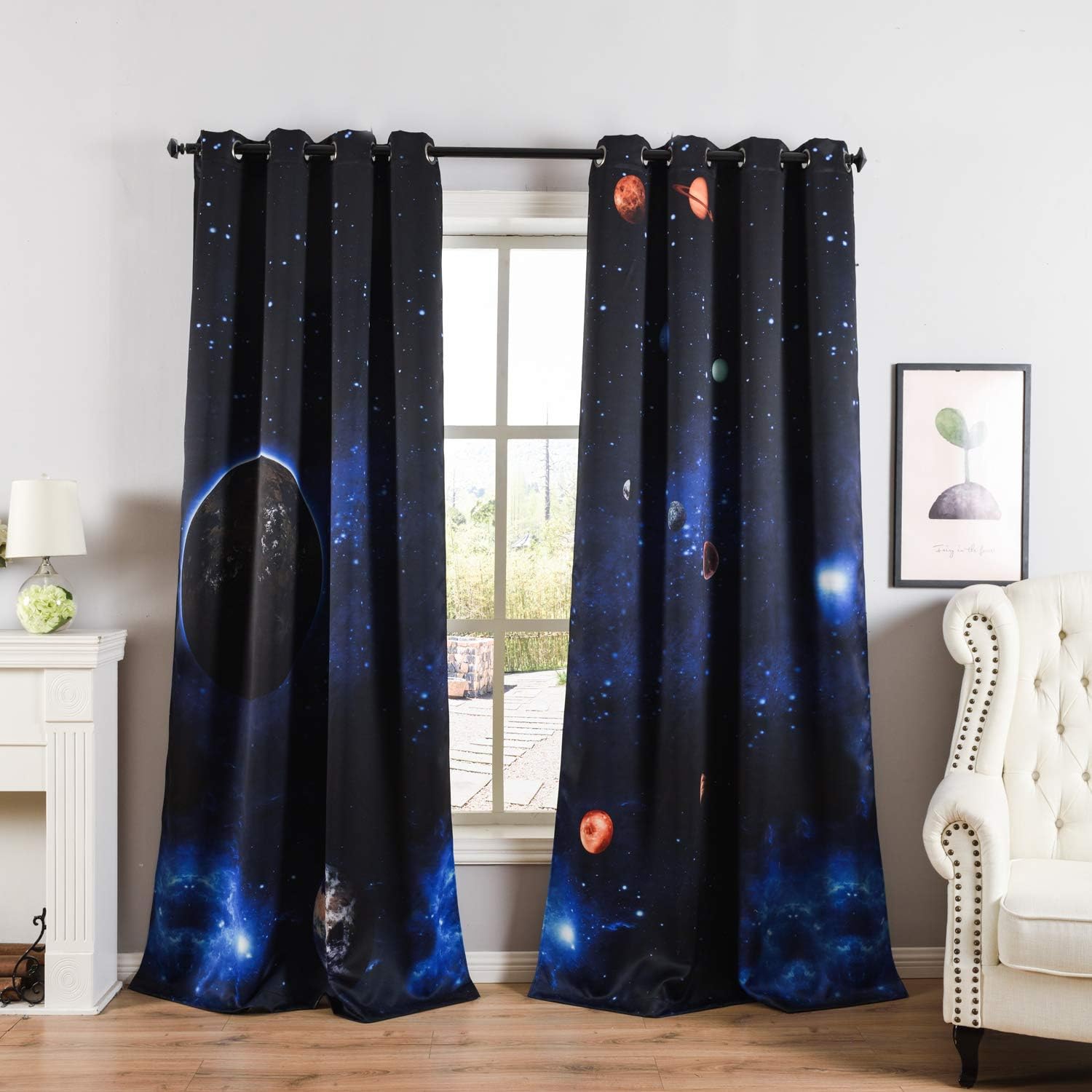 Taisier HomeGrommet Top Wandering Earth Curtains,Majestic Galaxy Outer Space View Universe with Planet Earth Stars Astral Theme,Digital Printed Cosmic Drapes 104 X 84 for Play Room/Nursery