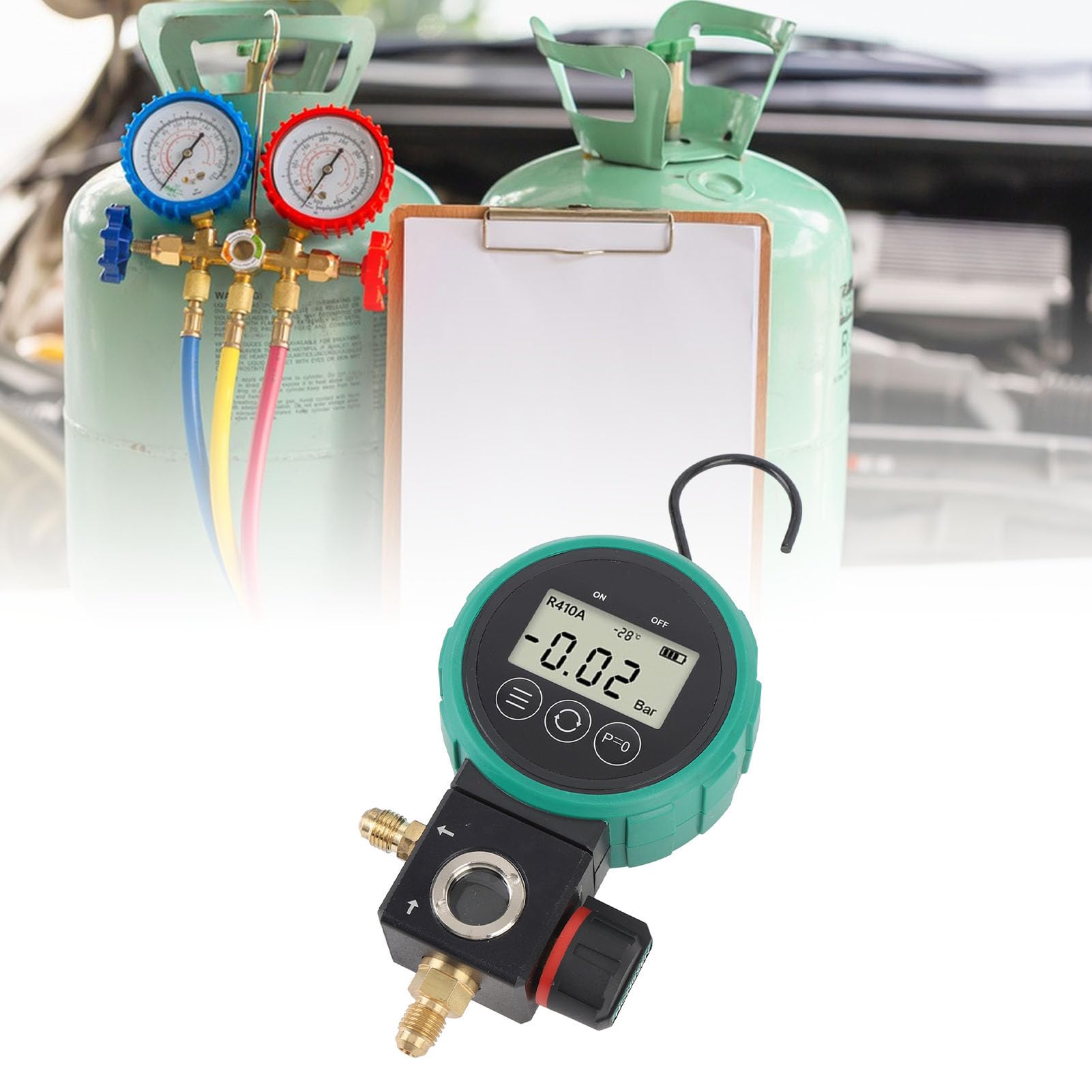 Fafeicy Manómetro Digital HVAC, Sensor de Alta Precisión, Probador de Manómetro de Vacío con Válvula de Bola para Profesionales de HVAC, Adecuado para R22 R410A