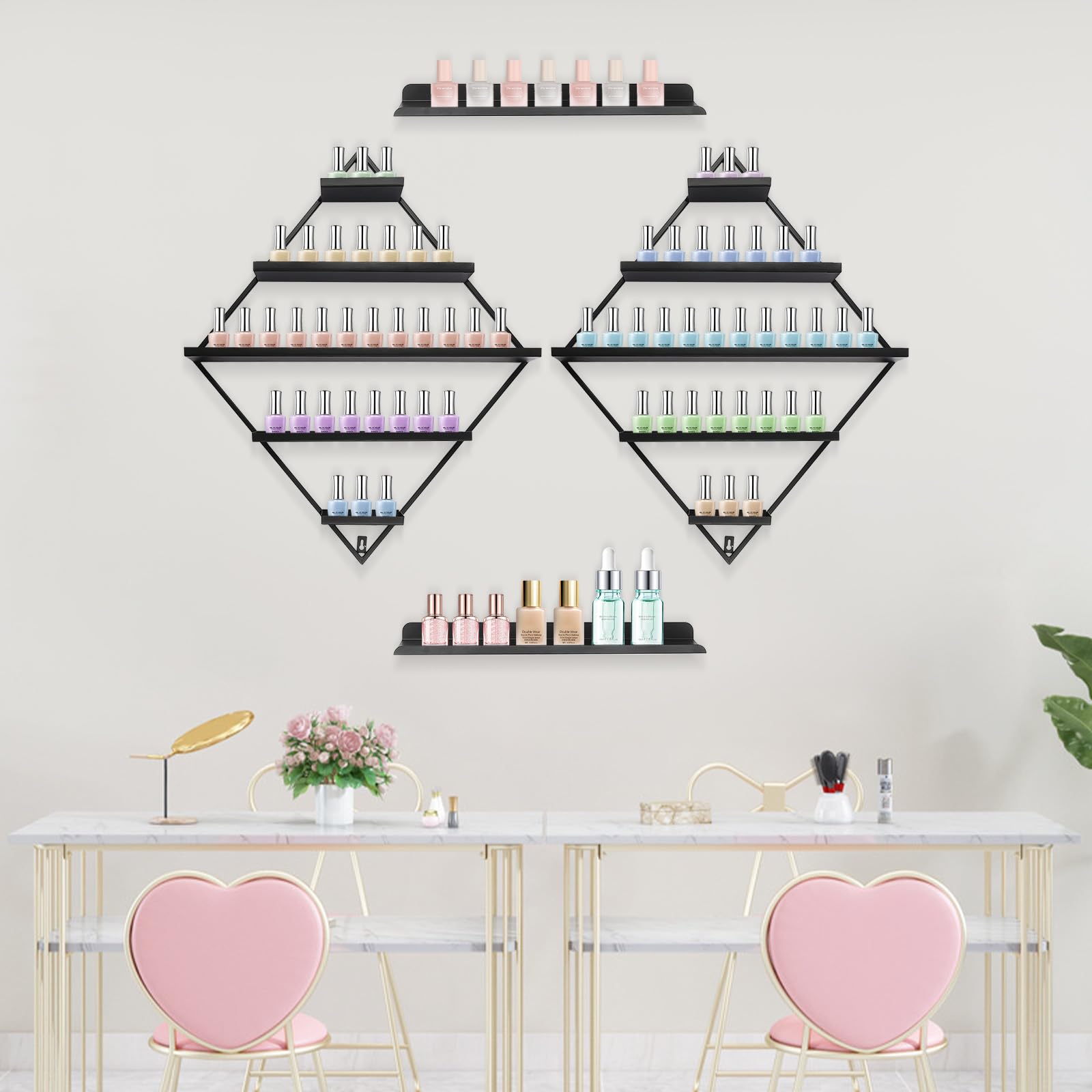 4 estantes para esmalte de uñas, 5 niveles, metal, soporte para pintalabios, organizador para esmaltes de uñas, pintalabios, color negro