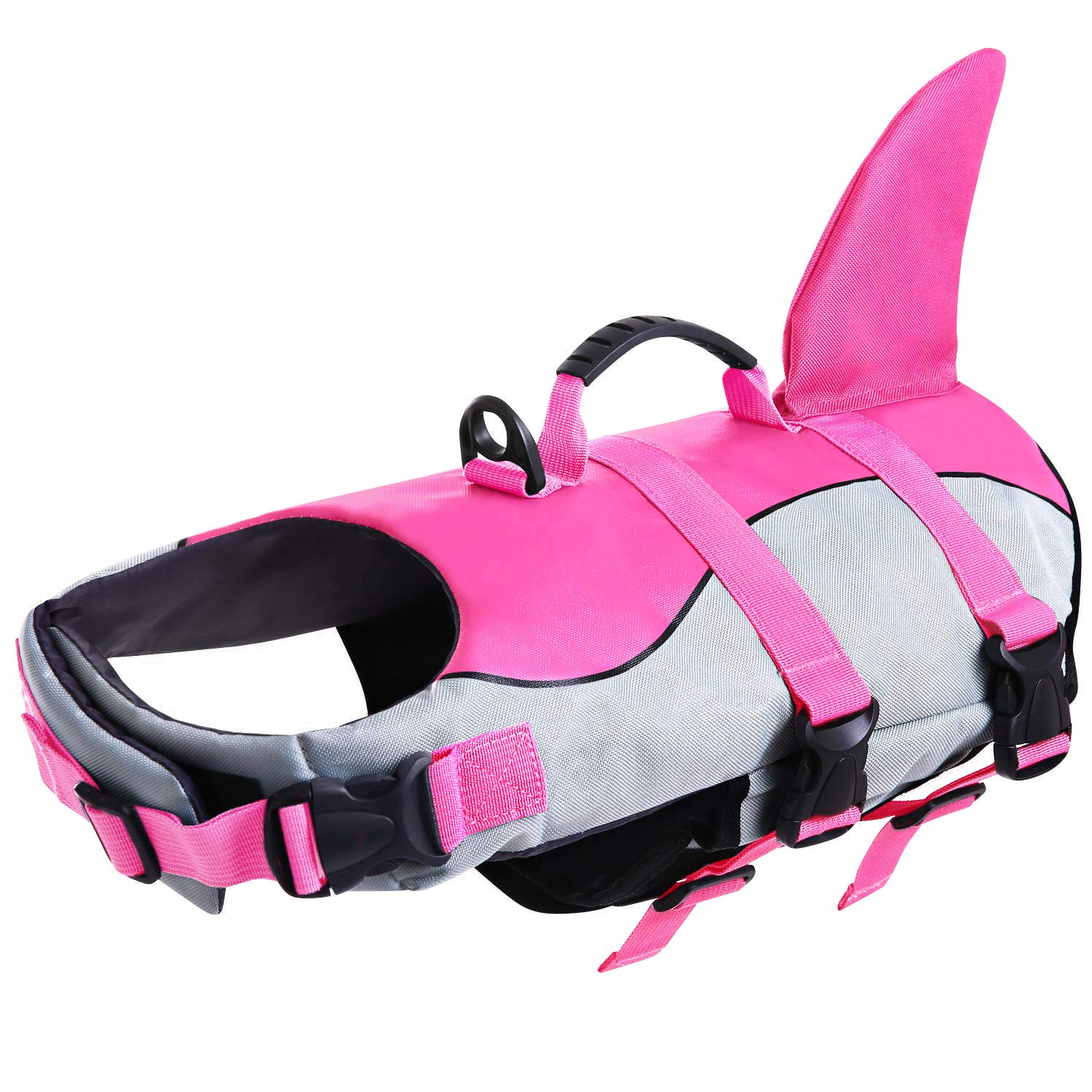 ASENKU Dog Life Jacket Pet Life Safety Vest for Swimming Boating, Dog Shark Life Jackets Dog Lifesavers Swimsuits for Pool, Dog Water Floatation Vest for Small Medium Large Dogs, Shark Pink, X-Large